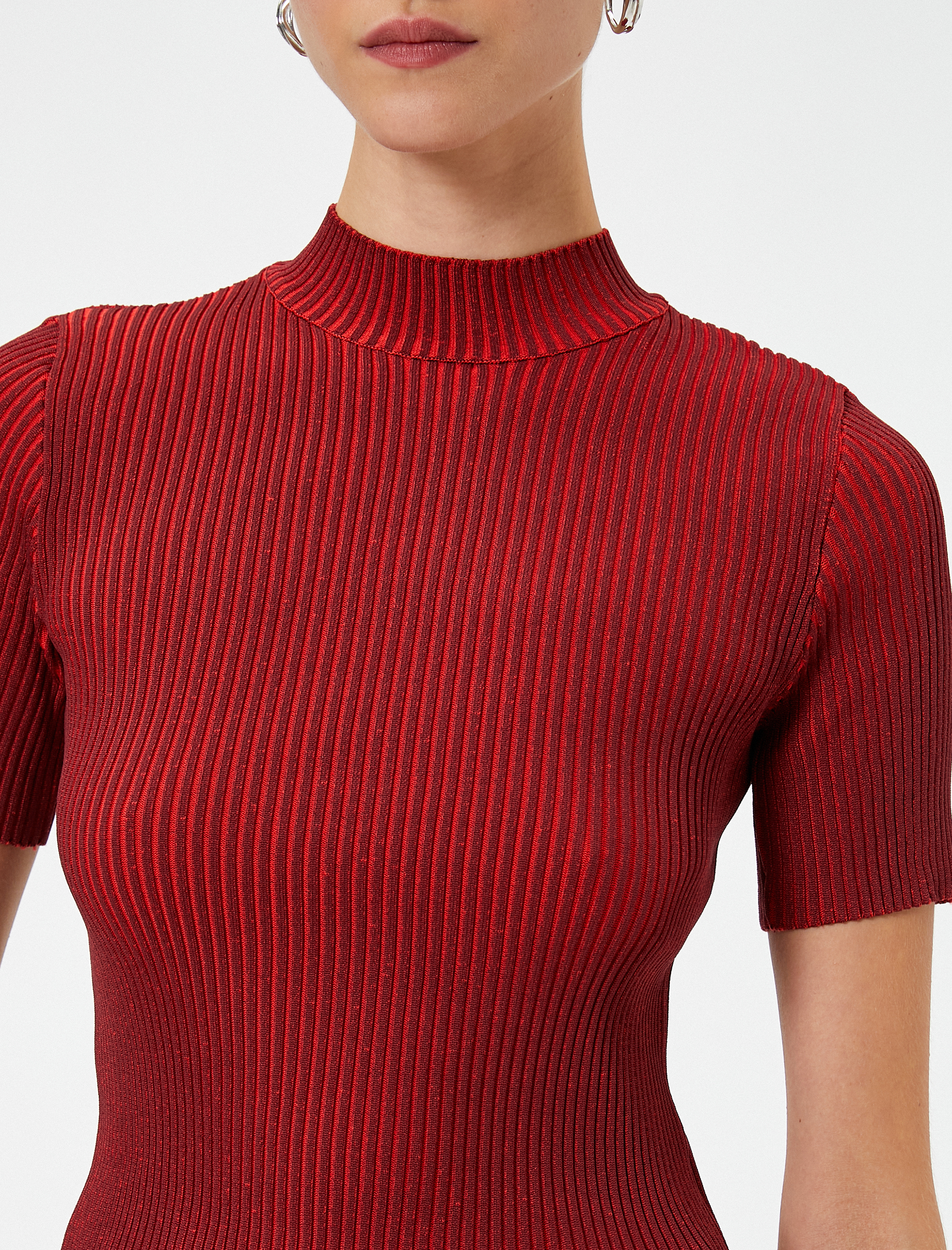   Triko Kazak Kısa Kollu Fitilli Yarım Balıkçı Yaka Slim Fit