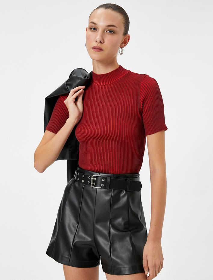  Triko Kazak Kısa Kollu Fitilli Yarım Balıkçı Yaka Slim Fit