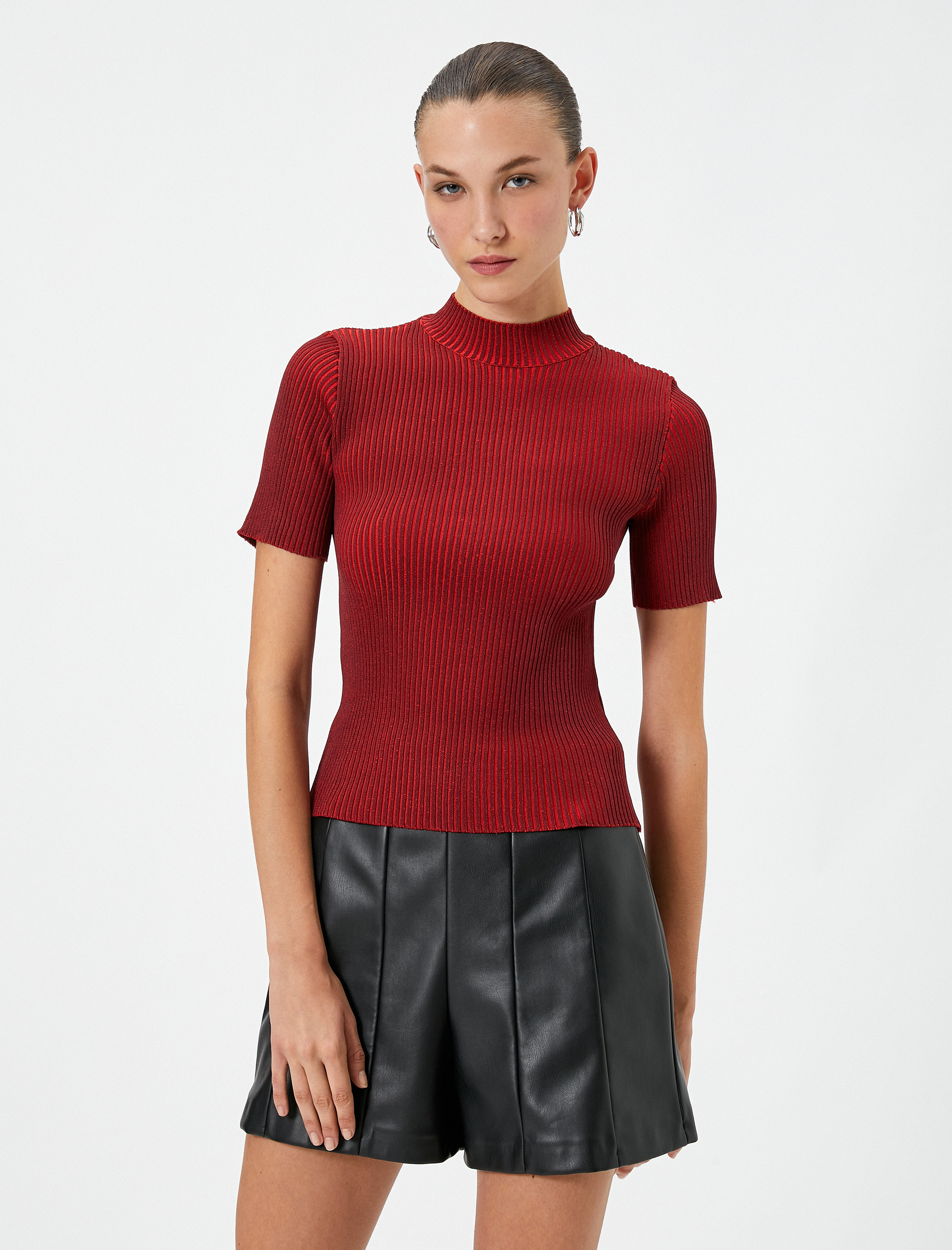   Triko Kazak Kısa Kollu Fitilli Yarım Balıkçı Yaka Slim Fit