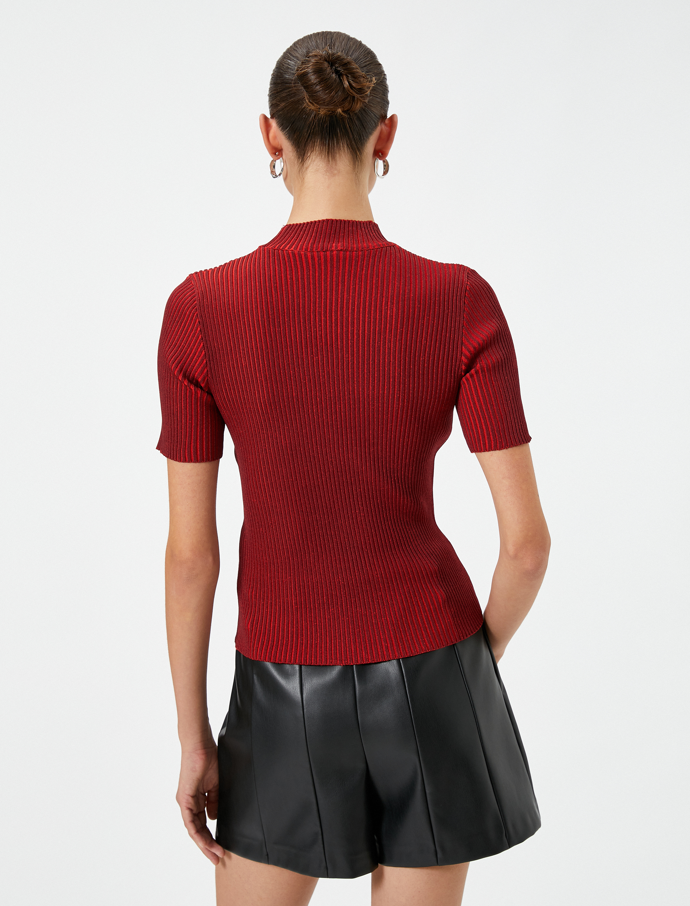   Triko Kazak Kısa Kollu Fitilli Yarım Balıkçı Yaka Slim Fit