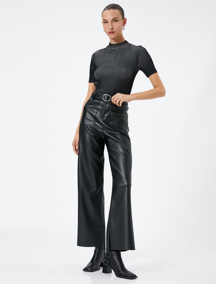  Triko Kazak Kısa Kollu Fitilli Yarım Balıkçı Yaka Slim Fit