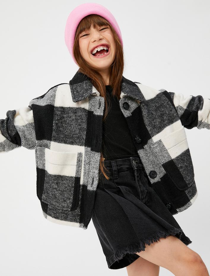 Kız Çocuk Gömlek Ceket Cep Detaylı Uzun Kollu