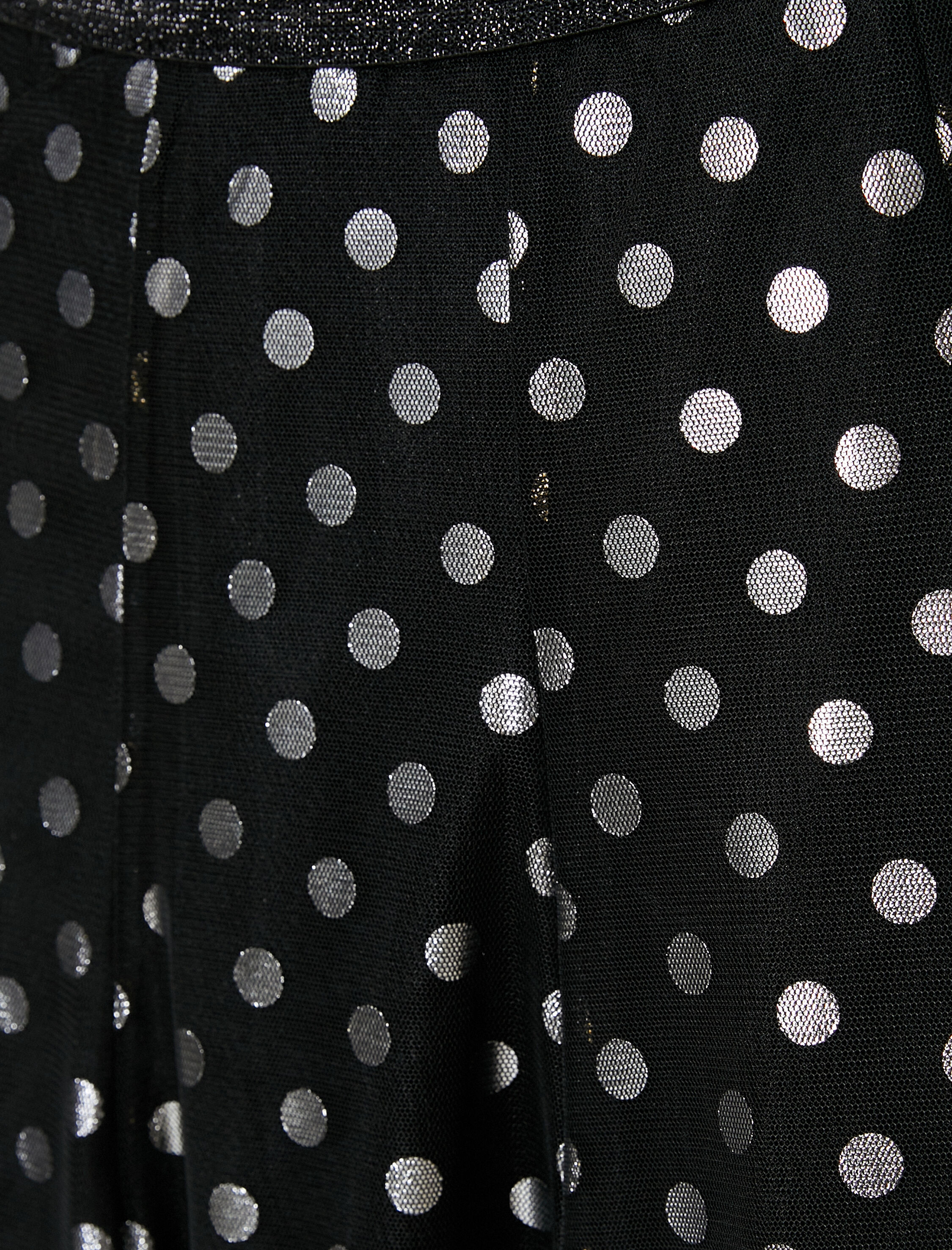   Midi Tüllü Etek Simli Katlı Puantiye Desenli