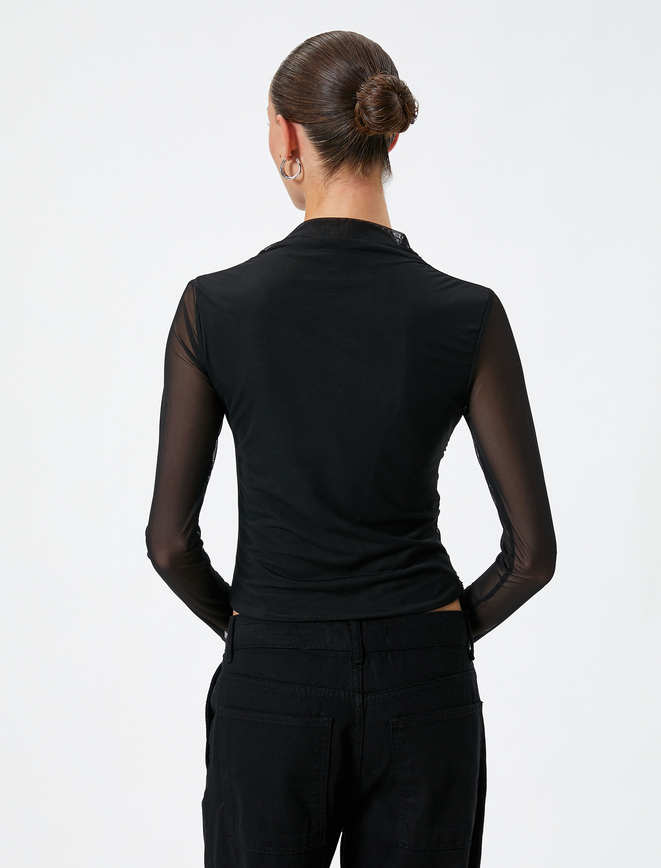   Uzun Kollu Tişört Kolları Tül Drapeli