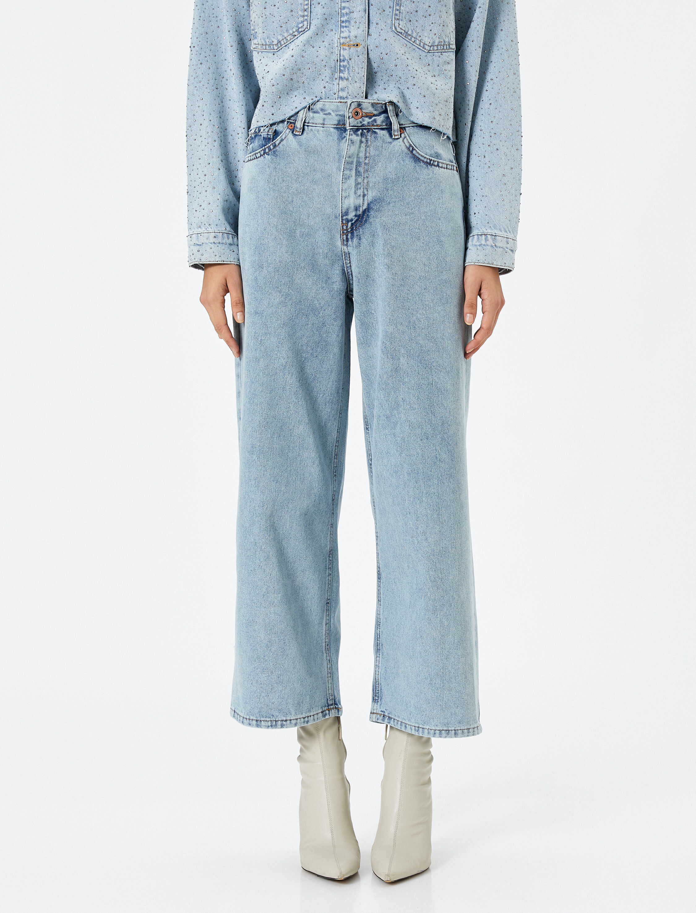   Geniş Paça Kot Pantolon Ekstra Geniş Kısa Paça Yüksek Bel - Bianca Jean