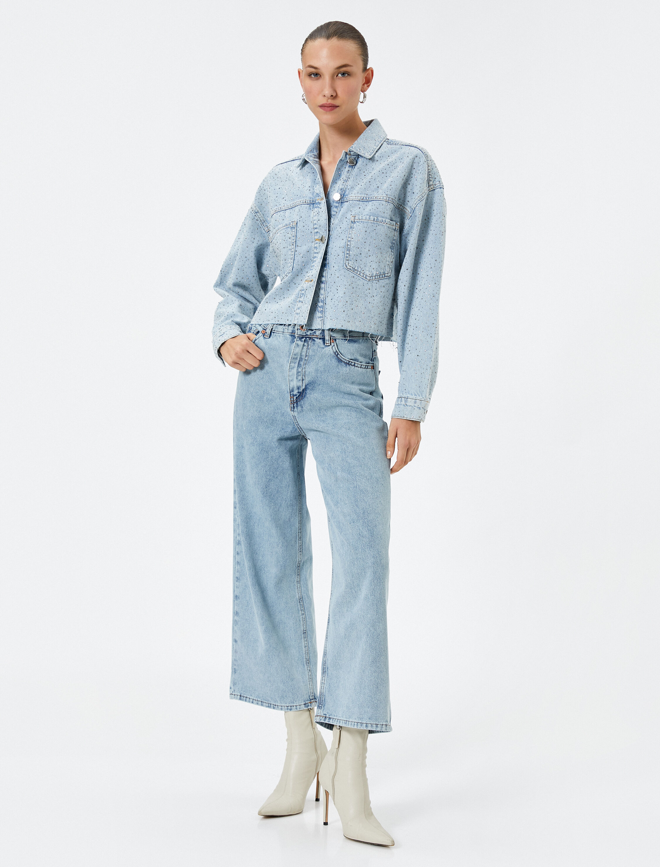   Geniş Paça Kot Pantolon Ekstra Geniş Kısa Paça Yüksek Bel - Bianca Jean