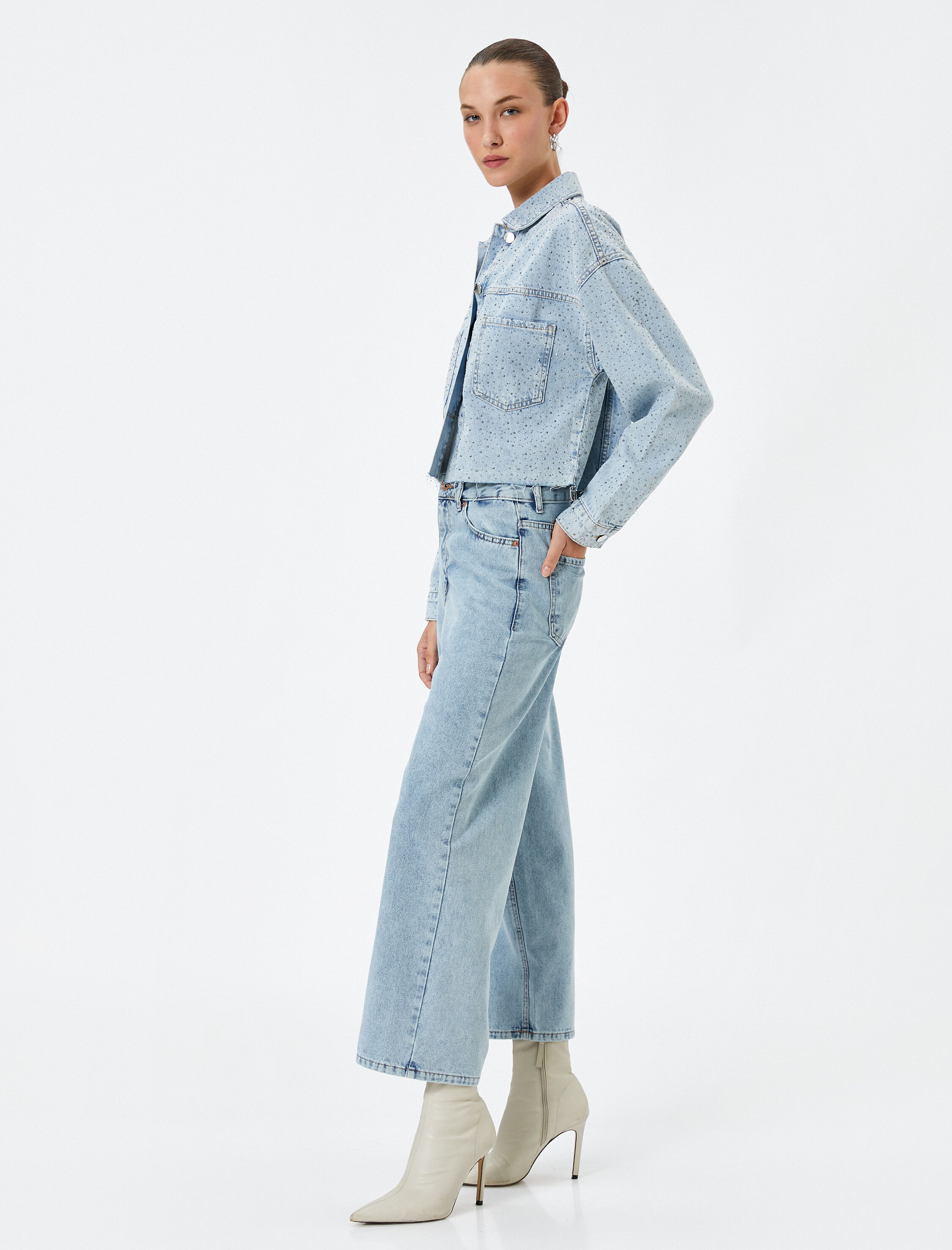   Geniş Paça Kot Pantolon Ekstra Geniş Kısa Paça Yüksek Bel - Bianca Jean