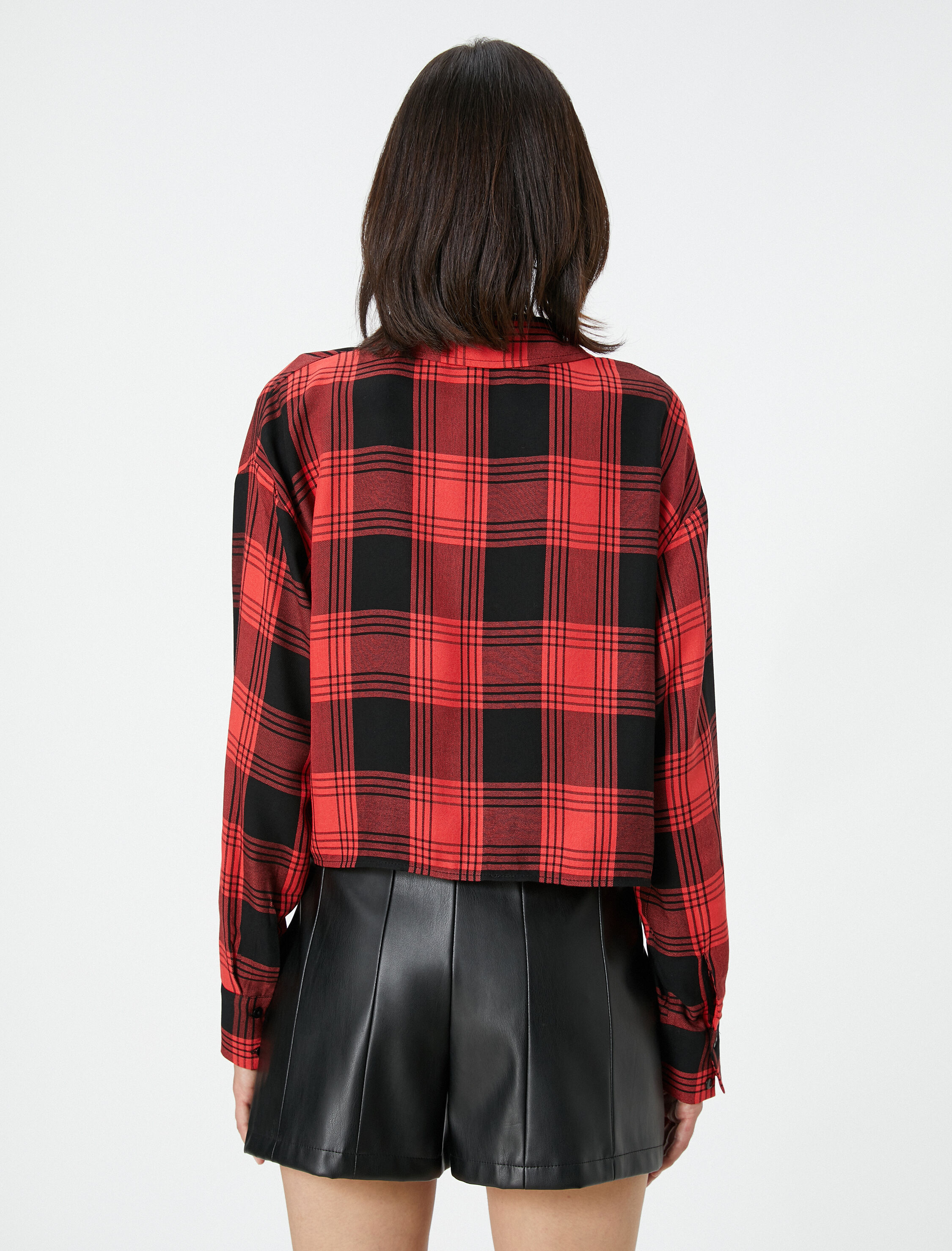   Oduncu Gömleği Crop Düğmeli Klasik Yaka Viskon