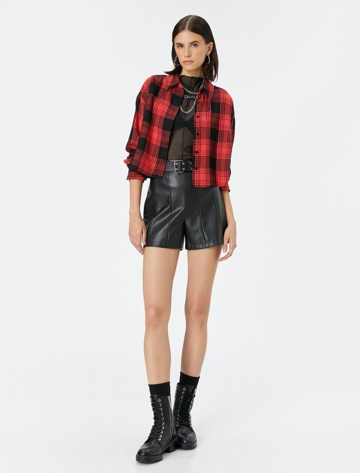  Oduncu Gömleği Crop Düğmeli Klasik Yaka Viskon