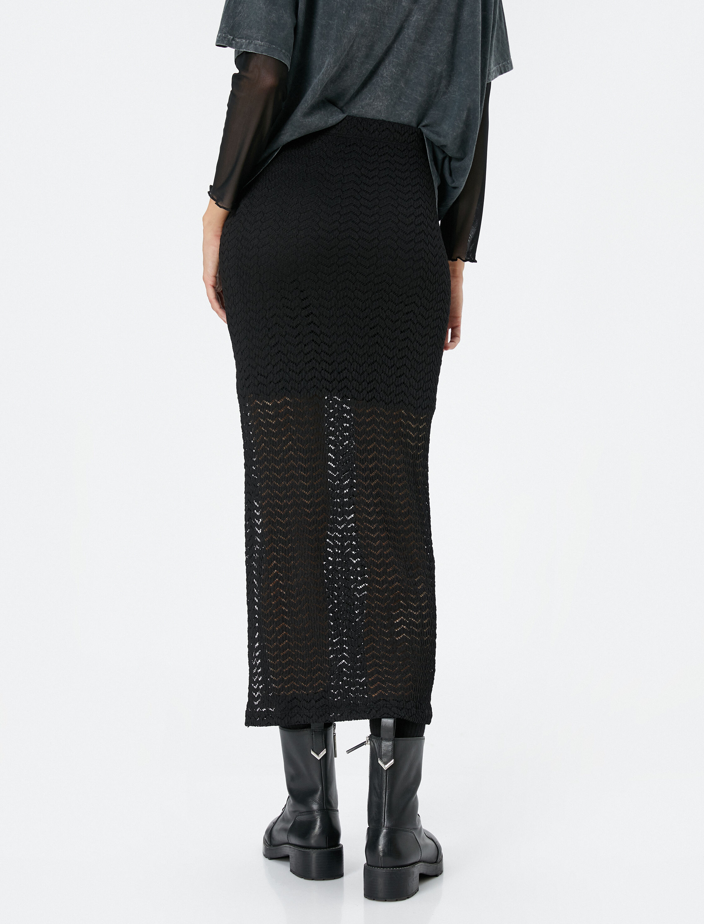 Midi Etek Yırtmaçlı Ajurlu Normal Bel