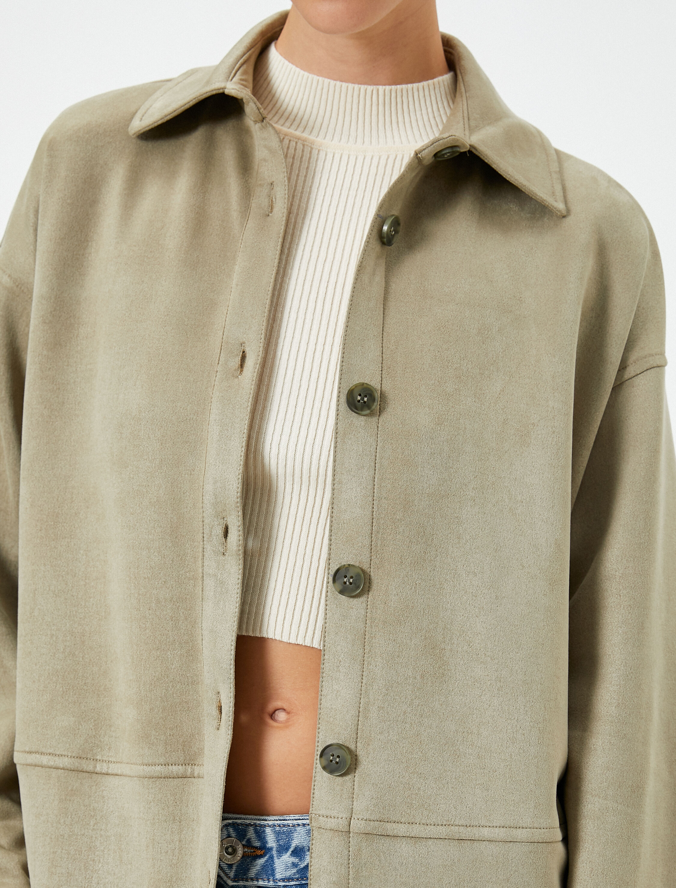   Süet Görünümlü Ceket Düğmeli Gömlek Yaka