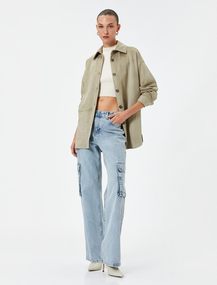  Süet Görünümlü Ceket Düğmeli Gömlek Yaka