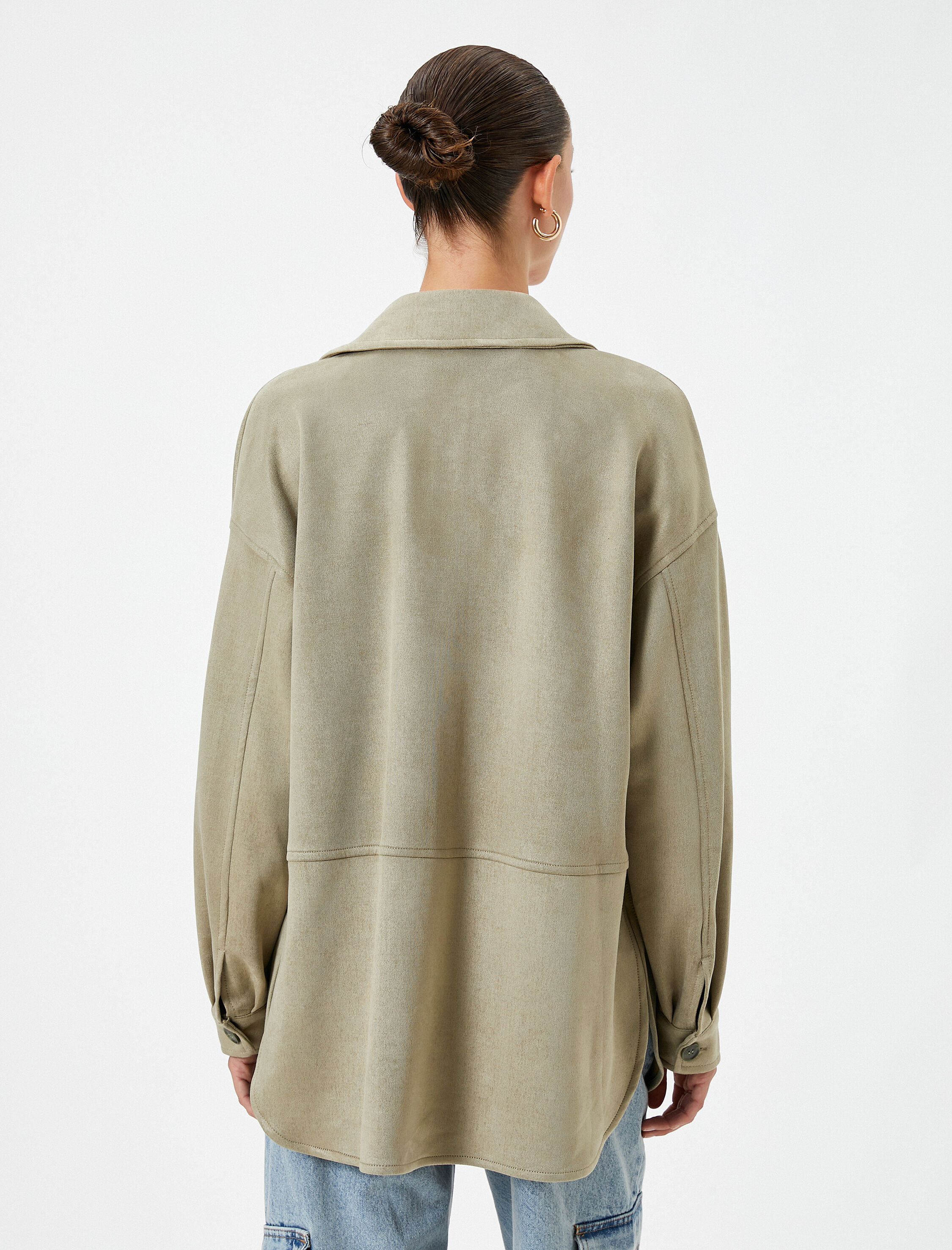   Süet Görünümlü Ceket Düğmeli Gömlek Yaka