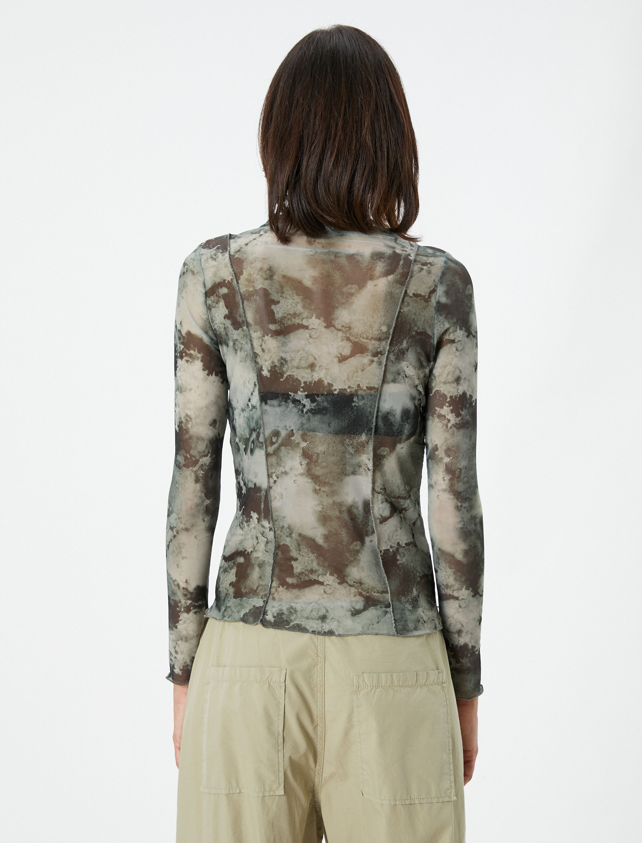   Uzun Kollu Tişört Batik Desenli Transparan