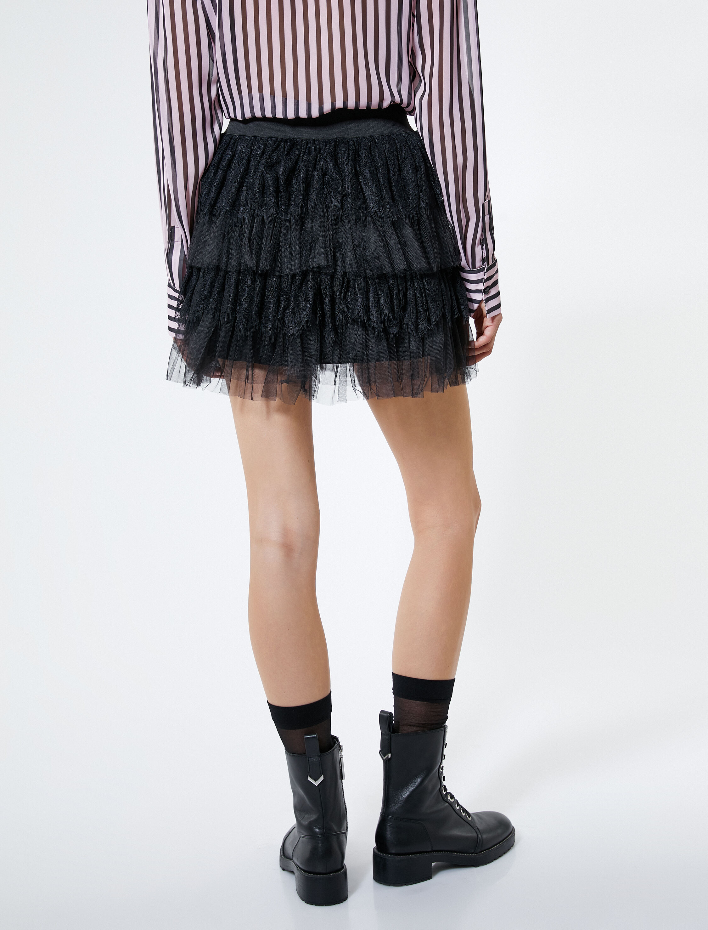   Mini Dantelli Etek Beli Lastikli Katlı