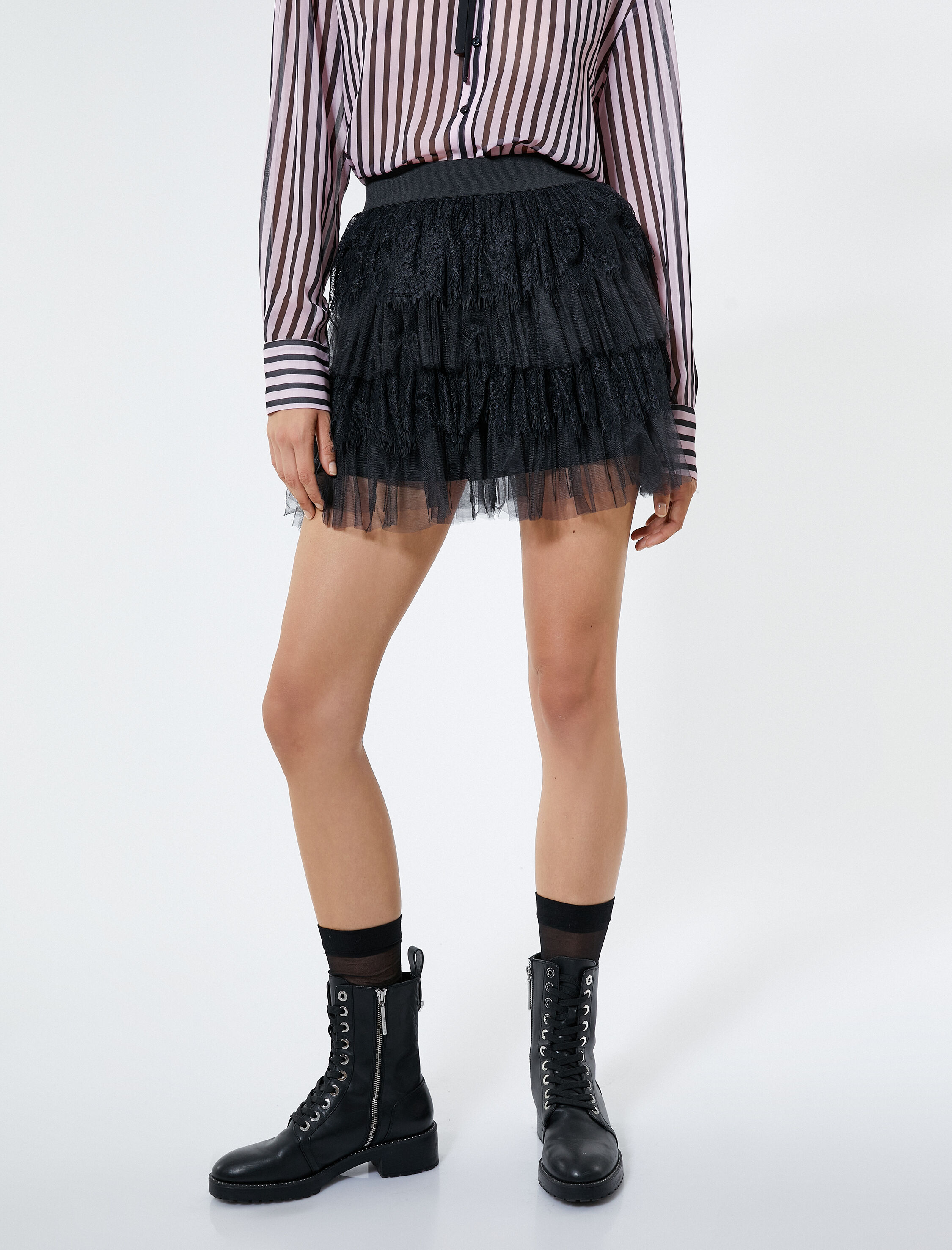   Mini Dantelli Etek Beli Lastikli Katlı