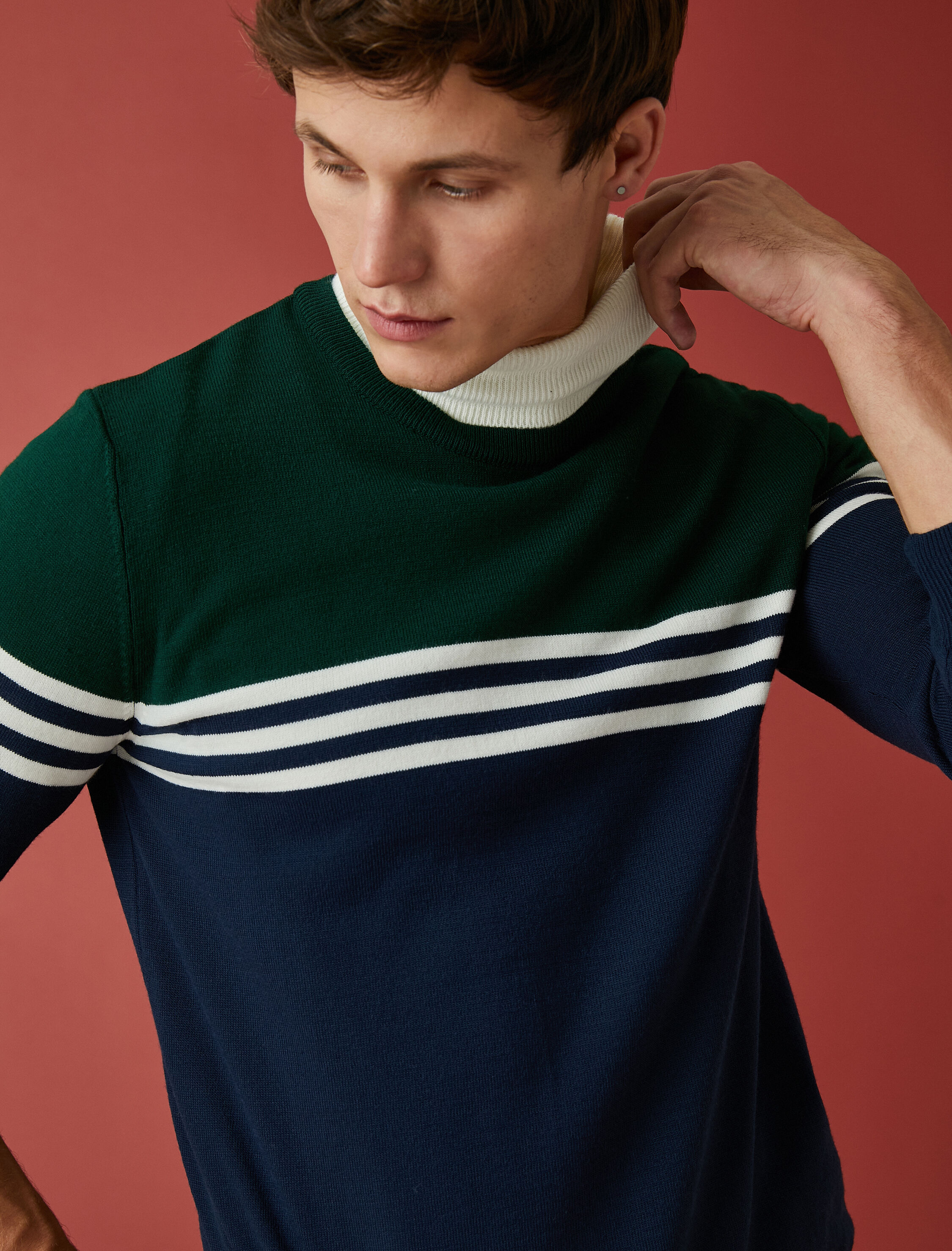   Bisiklet Yaka Kazak Renk Bloklu