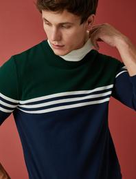 Bisiklet Yaka Kazak Renk Bloklu