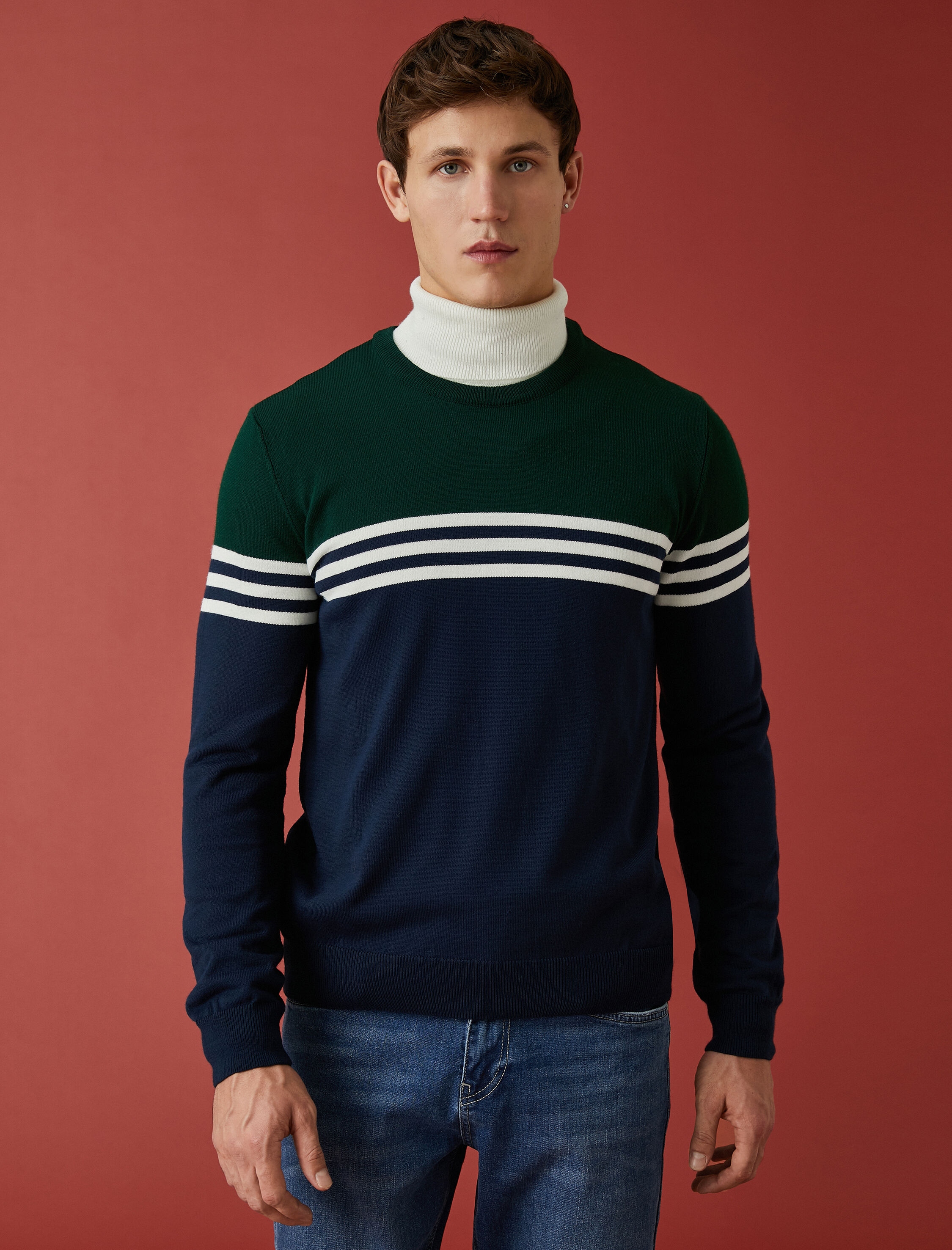   Bisiklet Yaka Kazak Renk Bloklu