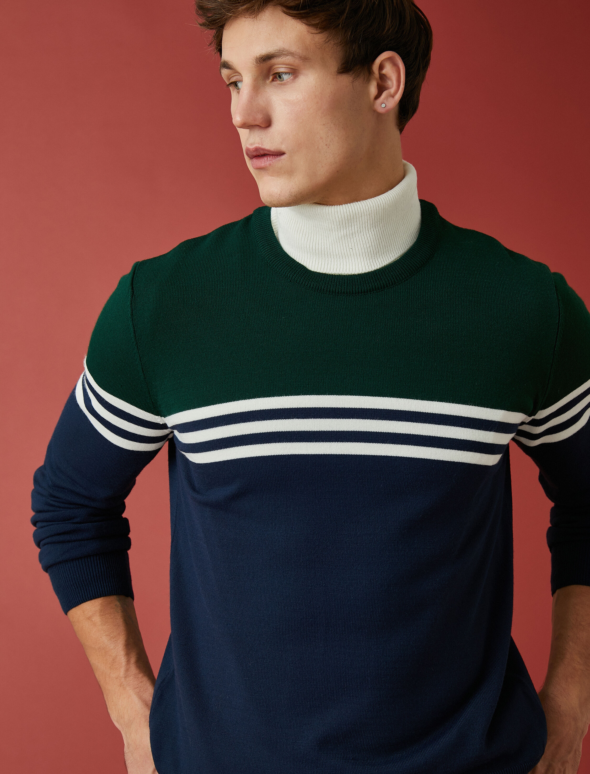   Bisiklet Yaka Kazak Renk Bloklu