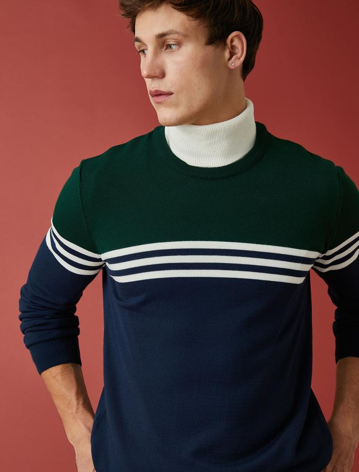  Bisiklet Yaka Kazak Renk Bloklu