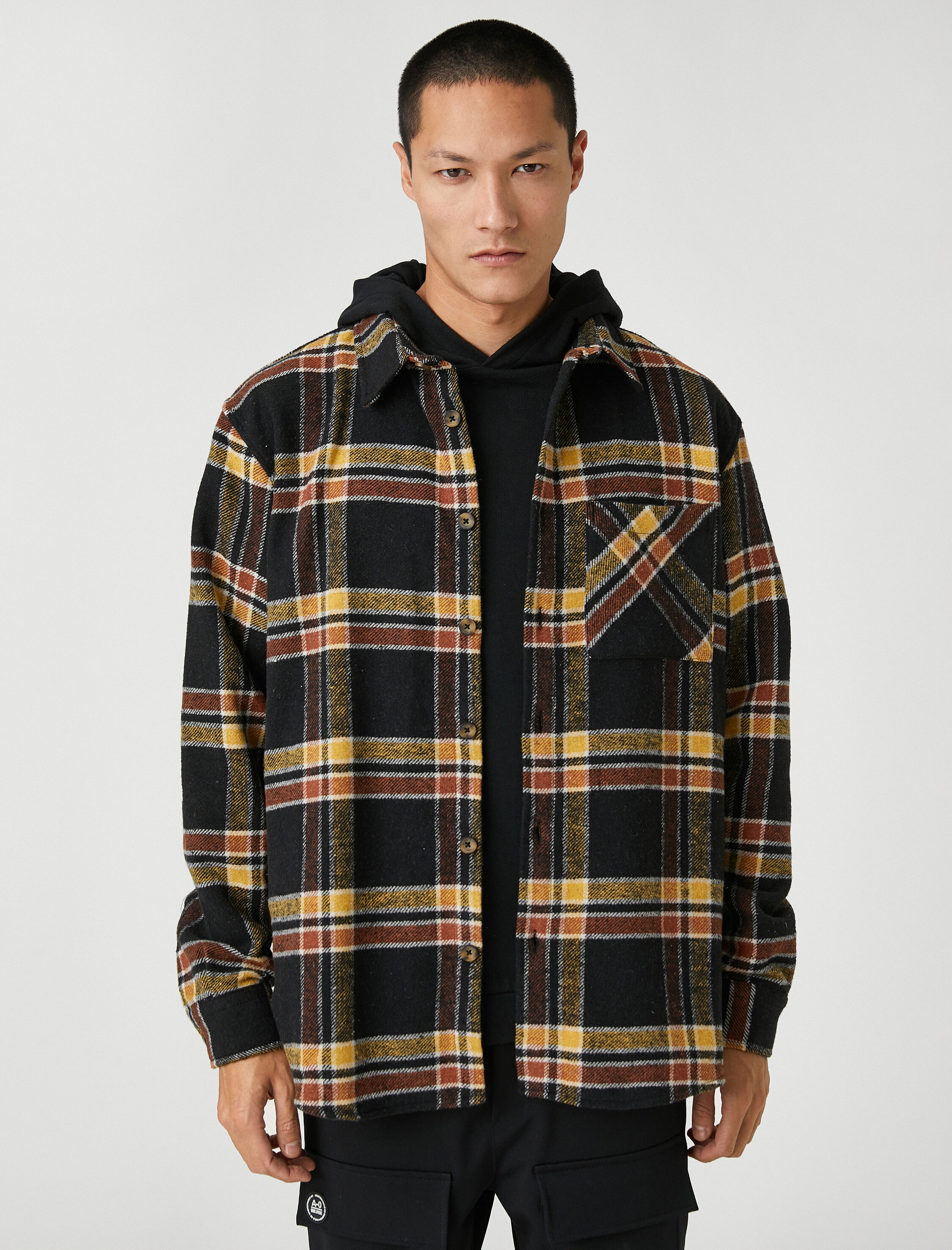   Ekoseli Oduncu Gömleği Klasik Manşet Yaka Uzun Kollu Cepli