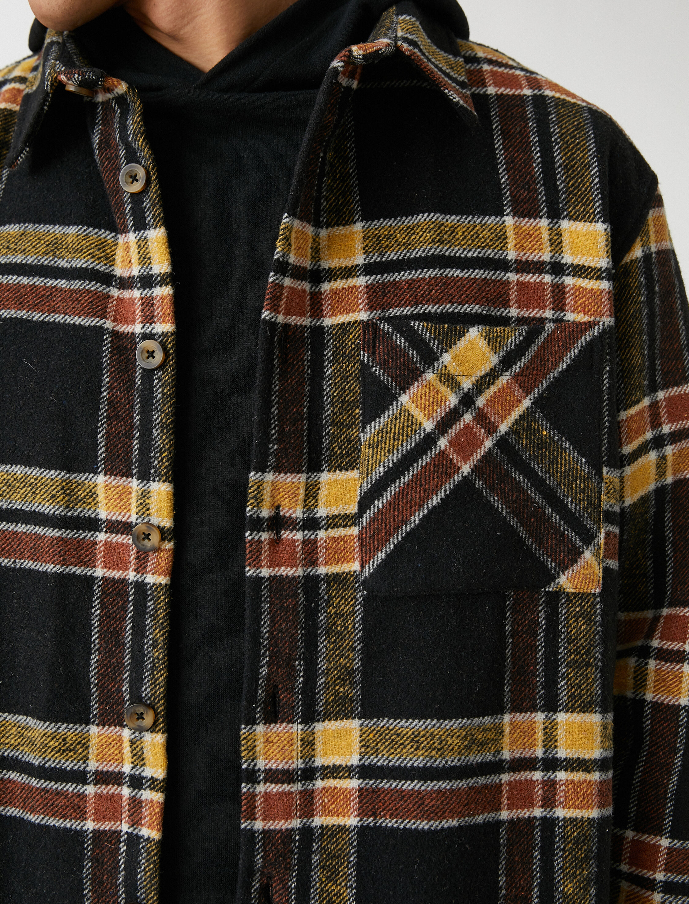   Ekoseli Oduncu Gömleği Klasik Manşet Yaka Uzun Kollu Cepli