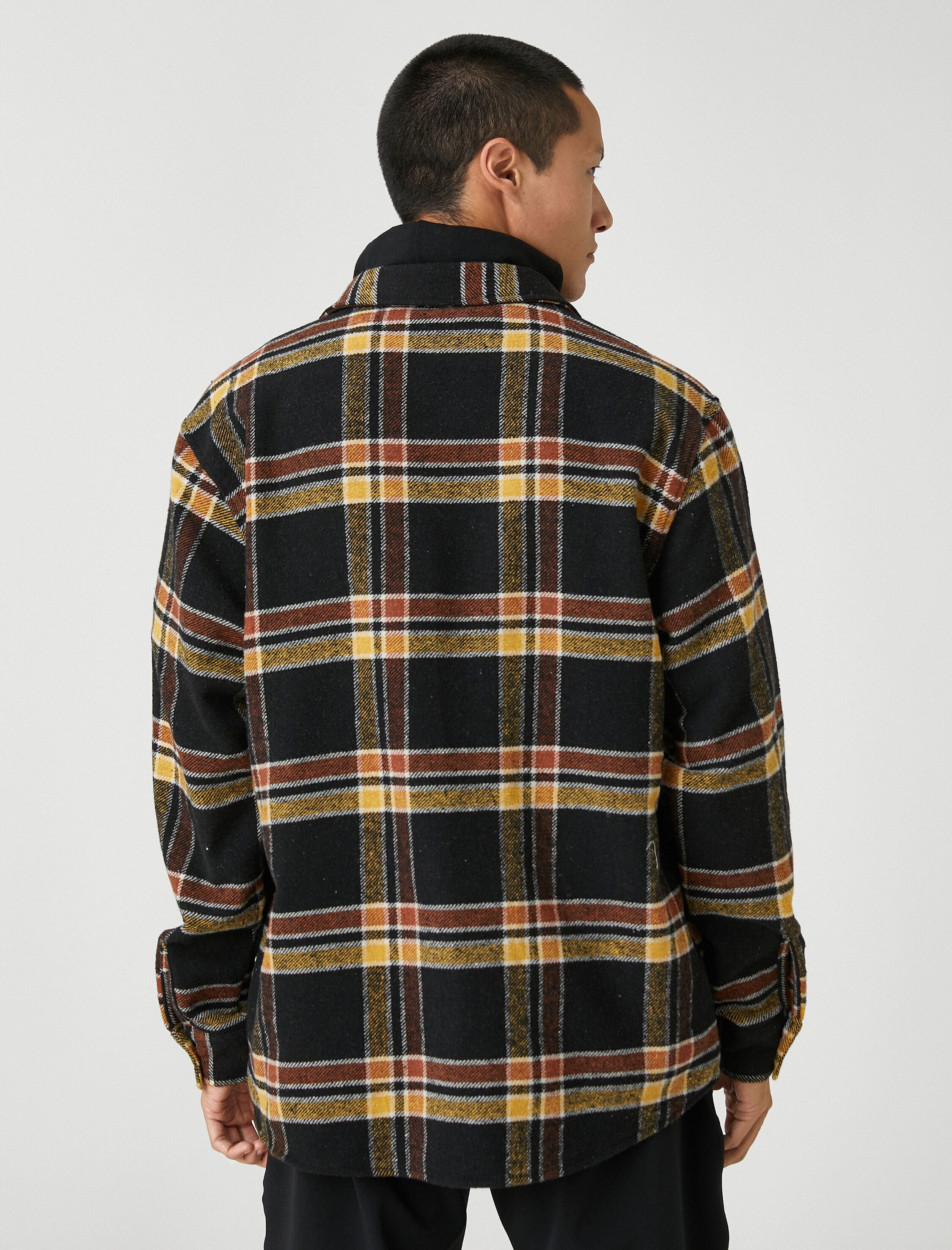   Ekoseli Oduncu Gömleği Klasik Manşet Yaka Uzun Kollu Cepli