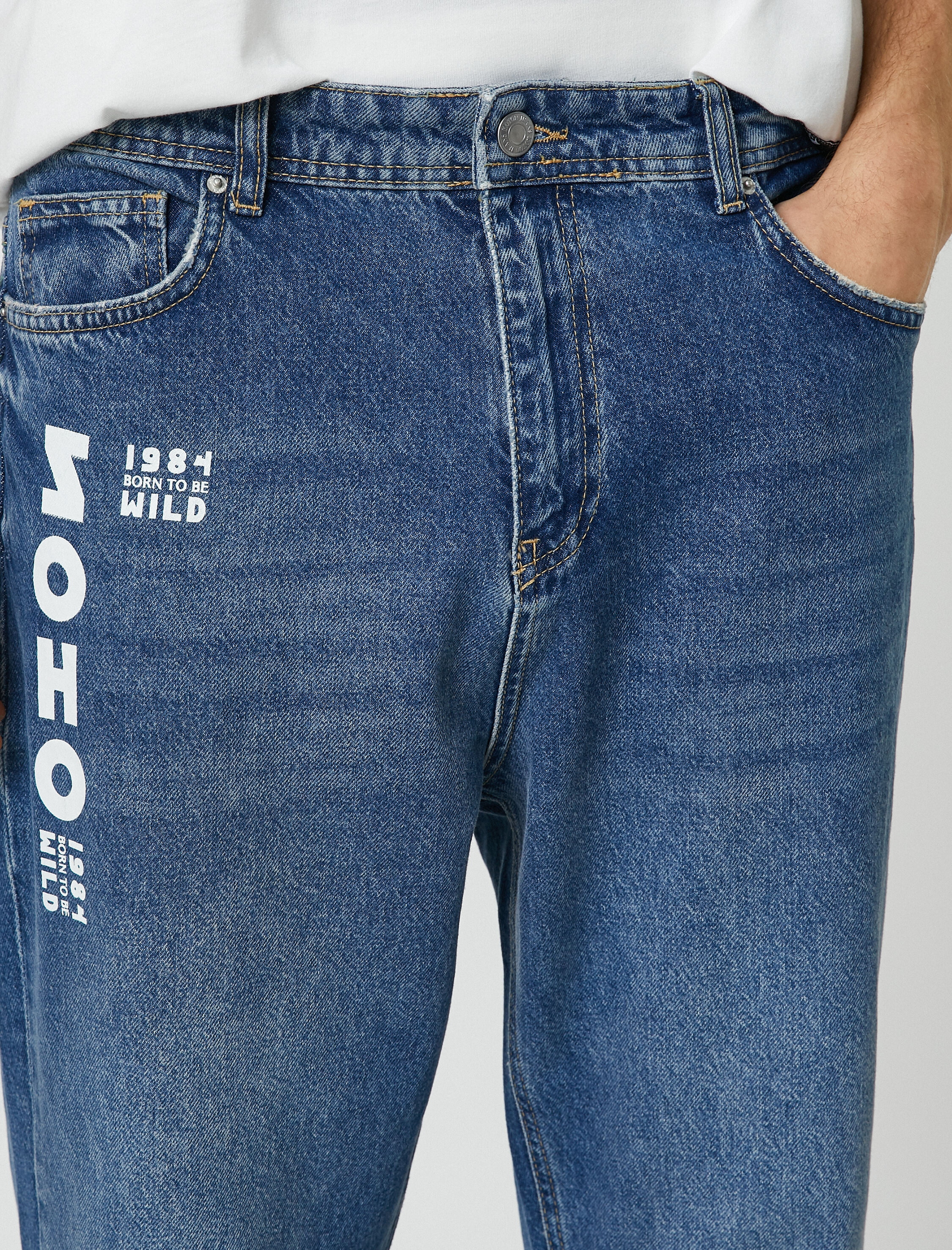 Loose Fit Kot Bol Pantolon Slogan Baskılı - Steve Jean