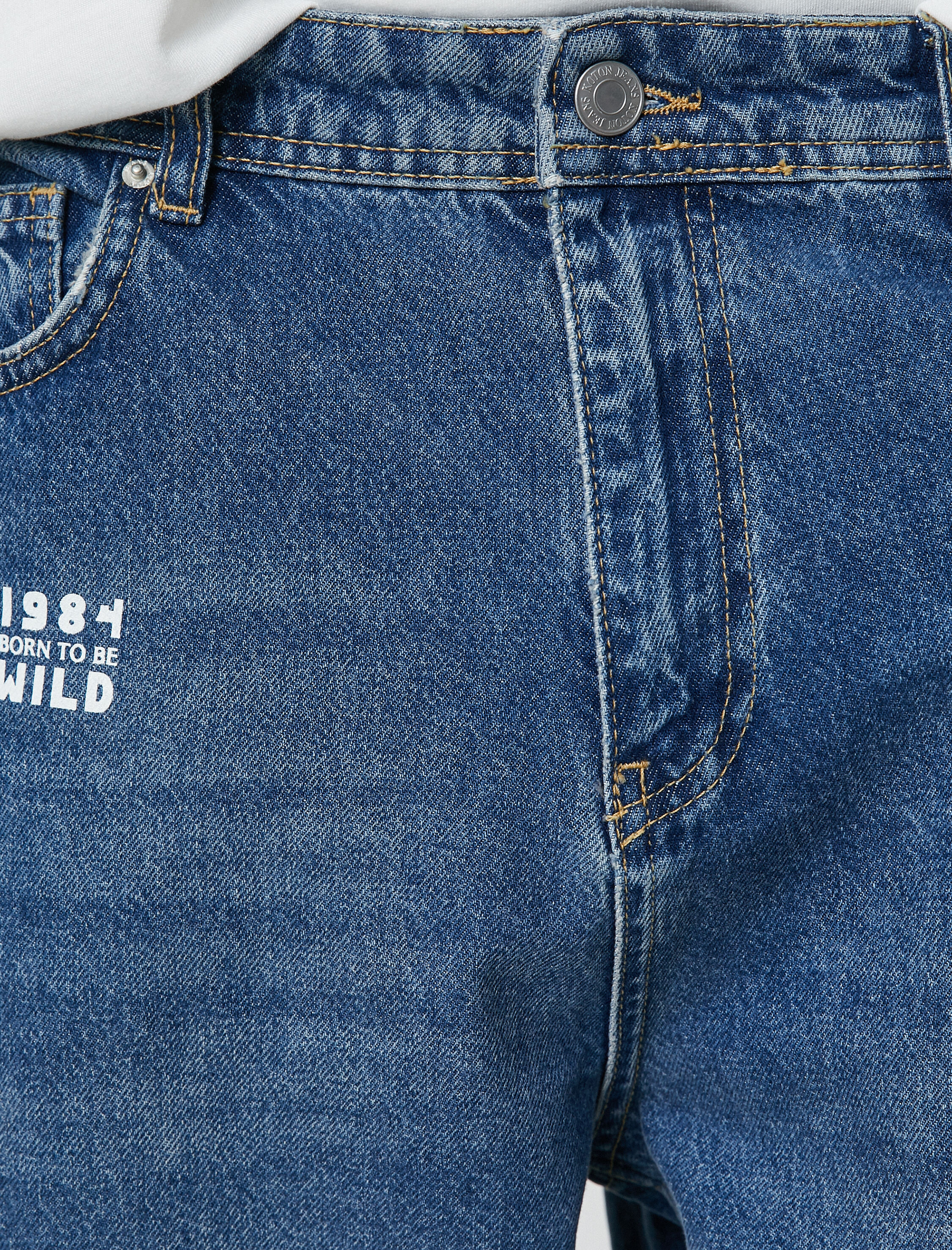 Loose Fit Kot Bol Pantolon Slogan Baskılı - Steve Jean