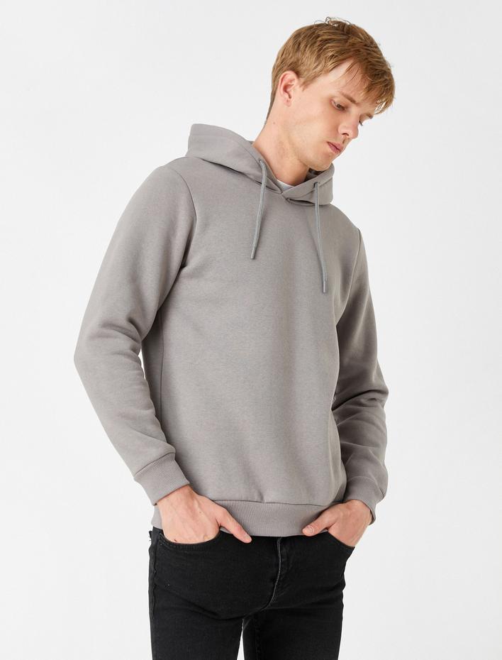  Basic Kapşonlu Sweatshirt Şardonlu