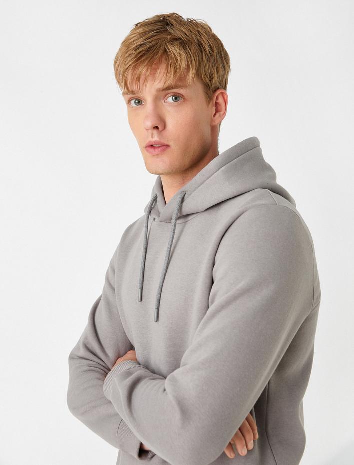  Basic Kapşonlu Sweatshirt Şardonlu