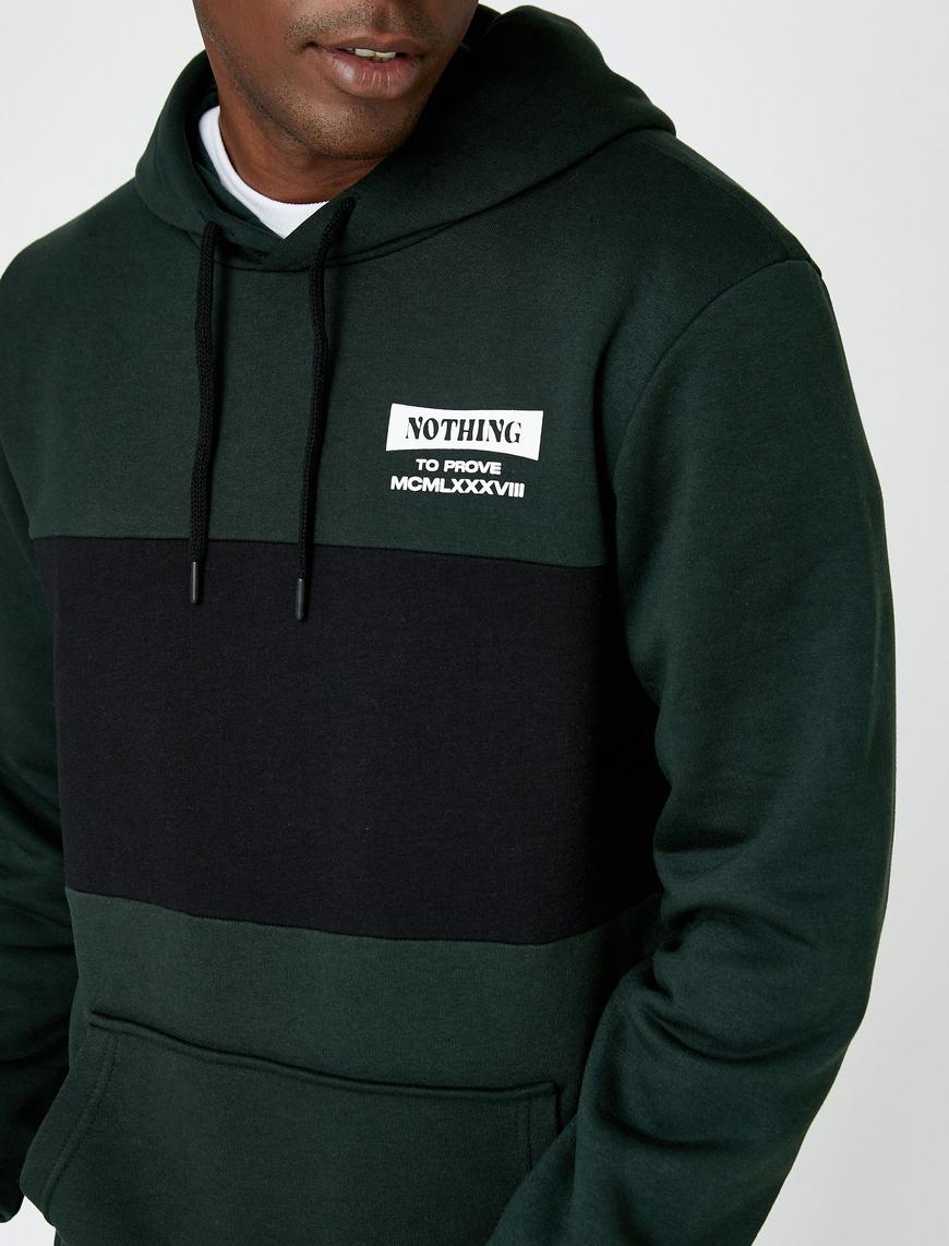   Slogan Baskılı Sweatshirt Şardonlu Kapşonlu Cep Detaylı