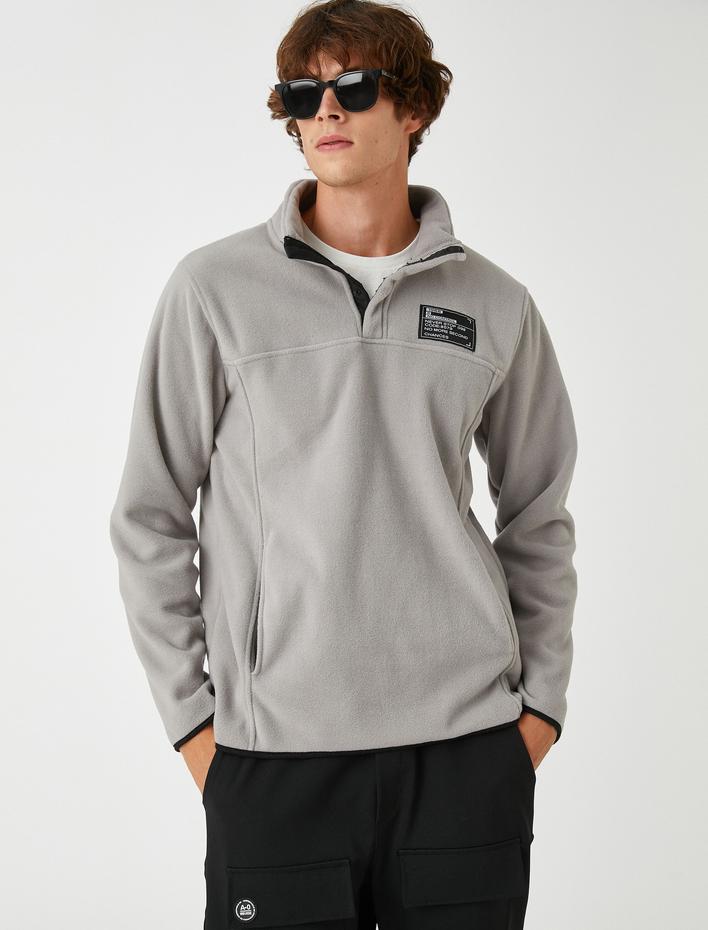  Polar Sweatshirt Polo Yaka Baskı Detaylı