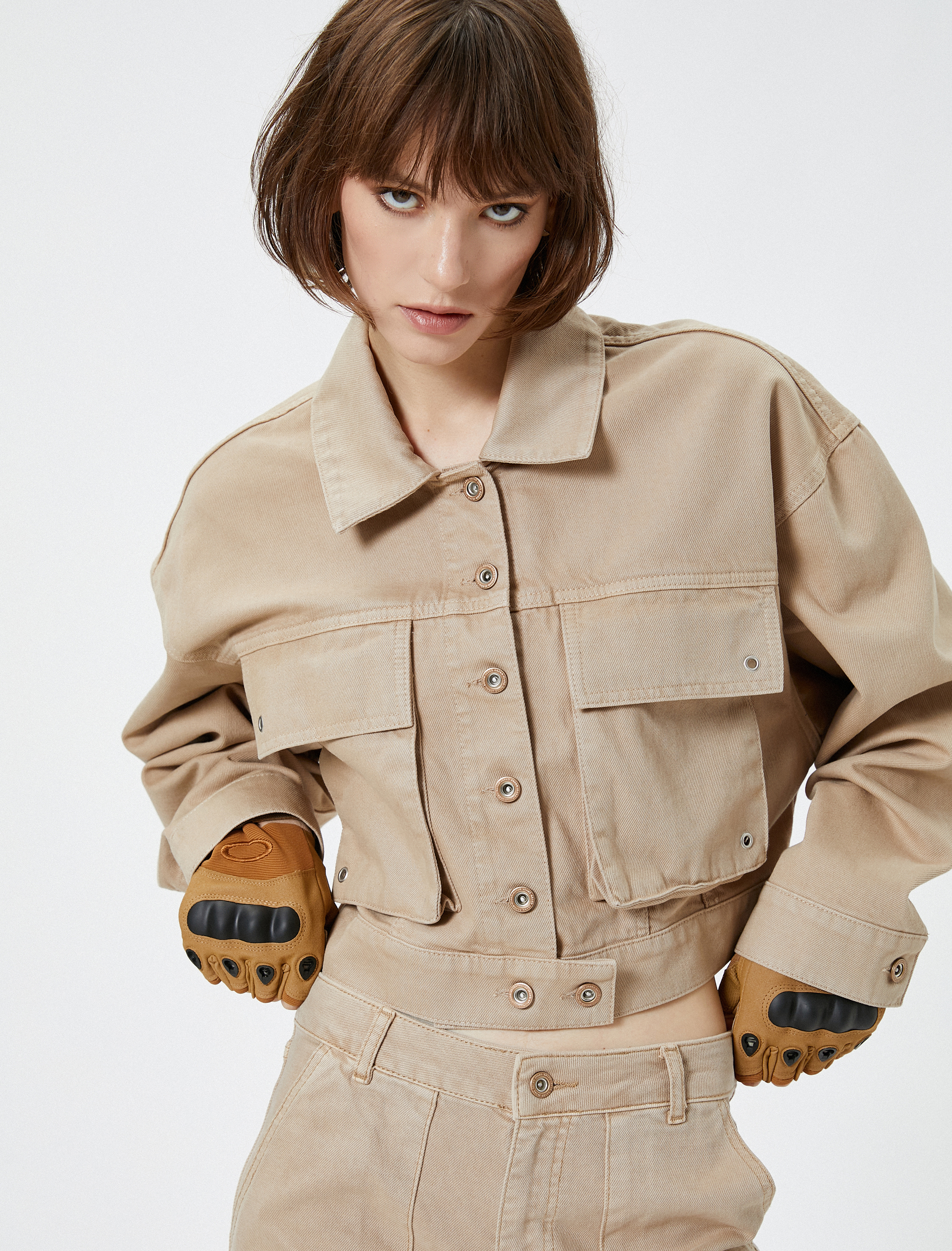   Kot Ceket Klasik Yaka Büyük Kapaklı Cepli Pamuklu Uzun Kollu