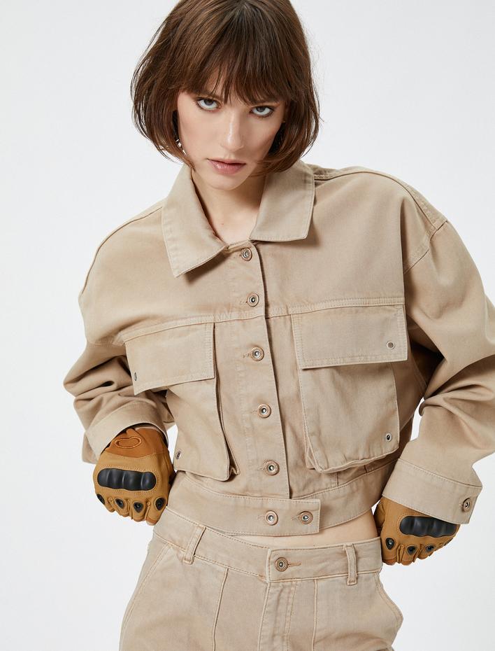  Kot Ceket Klasik Yaka Büyük Kapaklı Cepli Pamuklu Uzun Kollu