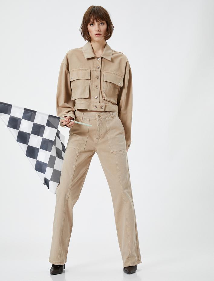  Düz Paça Kot Pantolon Normal Bel Cepli Pamuklu - Nora Jean