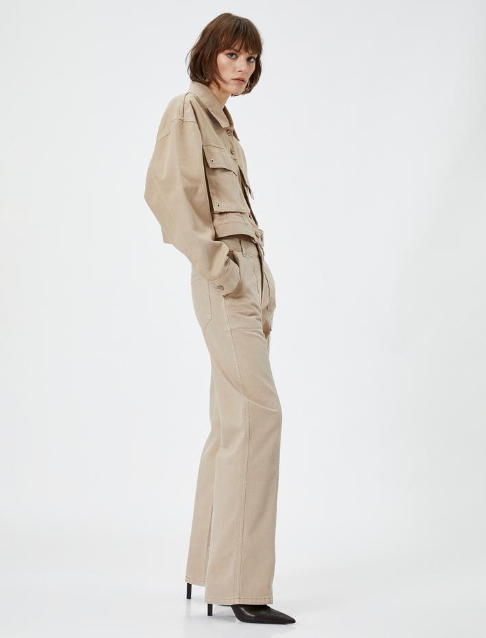  Düz Paça Kot Pantolon Normal Bel Cepli Pamuklu - Nora Jean