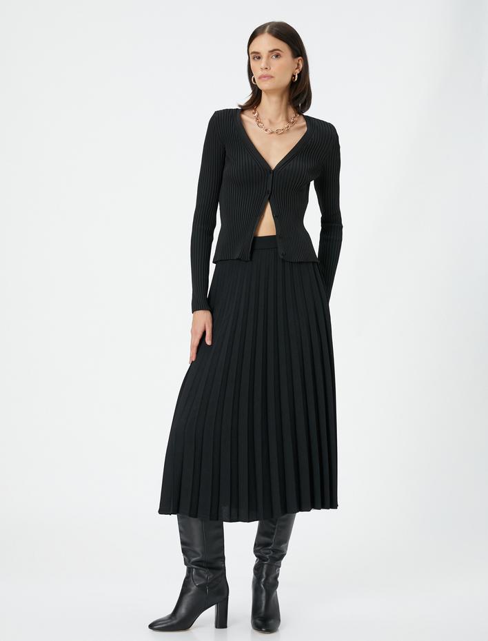  Midi Pileli Etek Normal Bel Fermuarlı