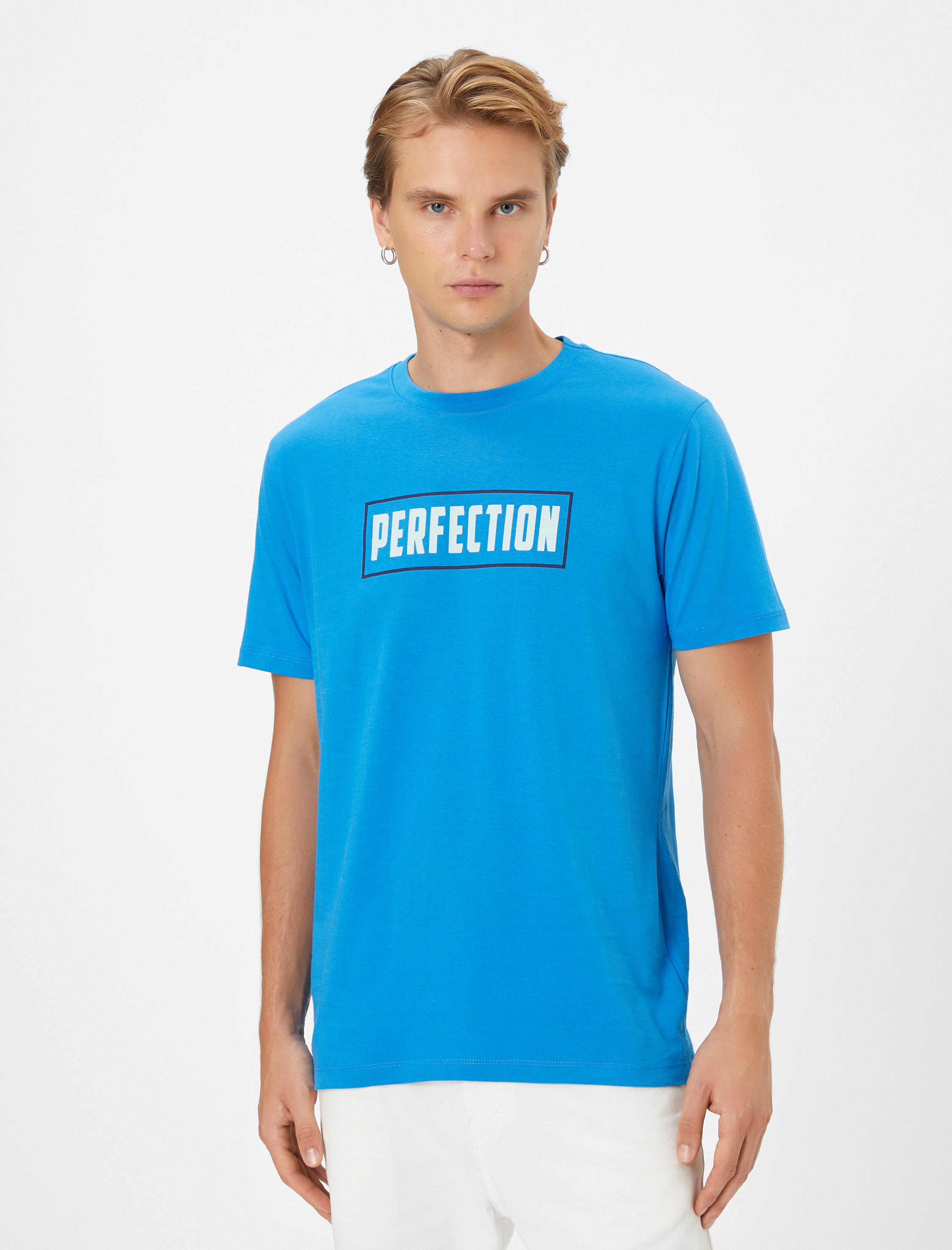   Slogan Baskılı Tişört Slim Fit Bisiklet Yaka Kısa Kollu