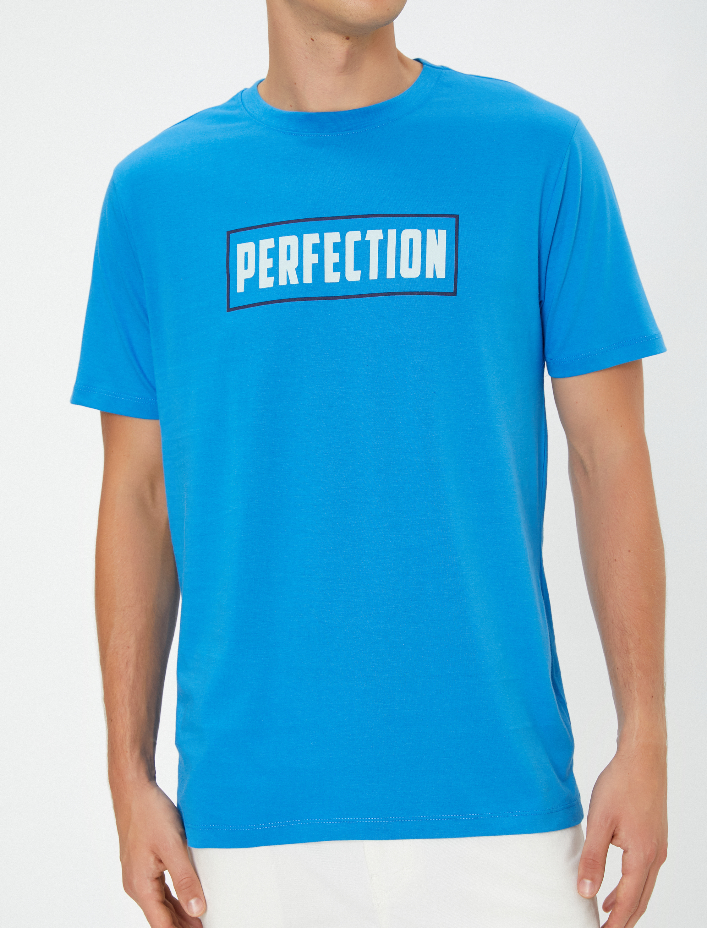   Slogan Baskılı Tişört Slim Fit Bisiklet Yaka Kısa Kollu