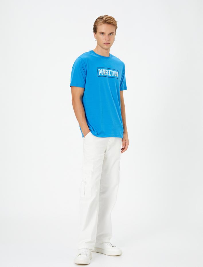  Slogan Baskılı Tişört Slim Fit Bisiklet Yaka Kısa Kollu