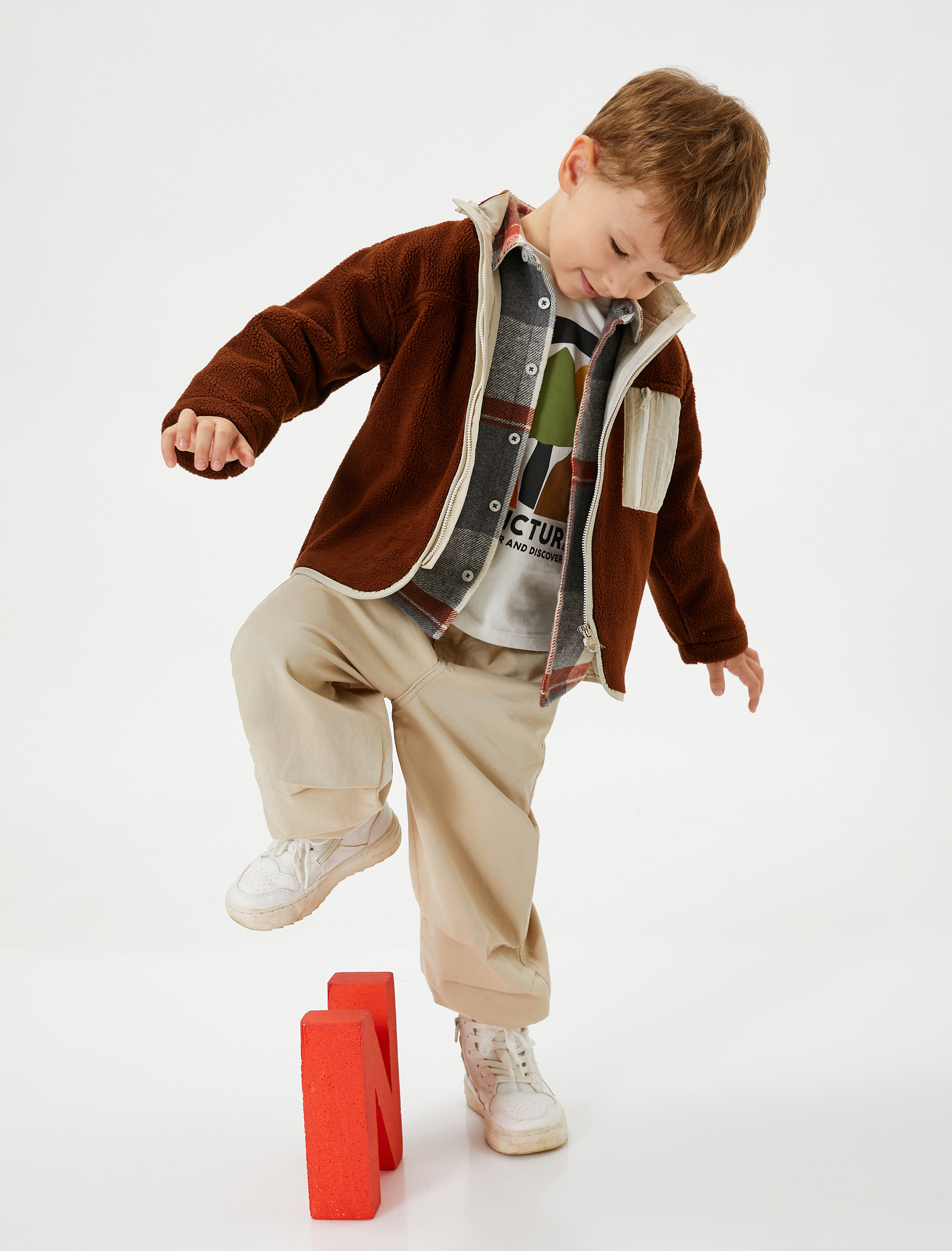  Erkek Bebek Polar Ceket Fermuarlı Paraşüt Kumaş Detaylı Pamuklu