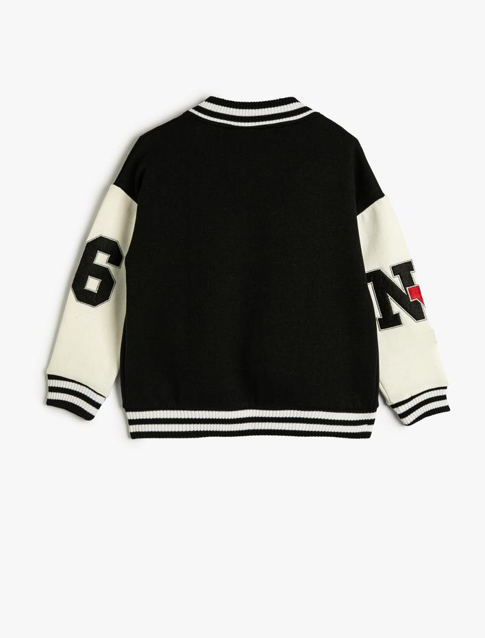 Kız Çocuk Kolej Ceket Kapüşonlu Renk Bloklu Aplike Detaylı