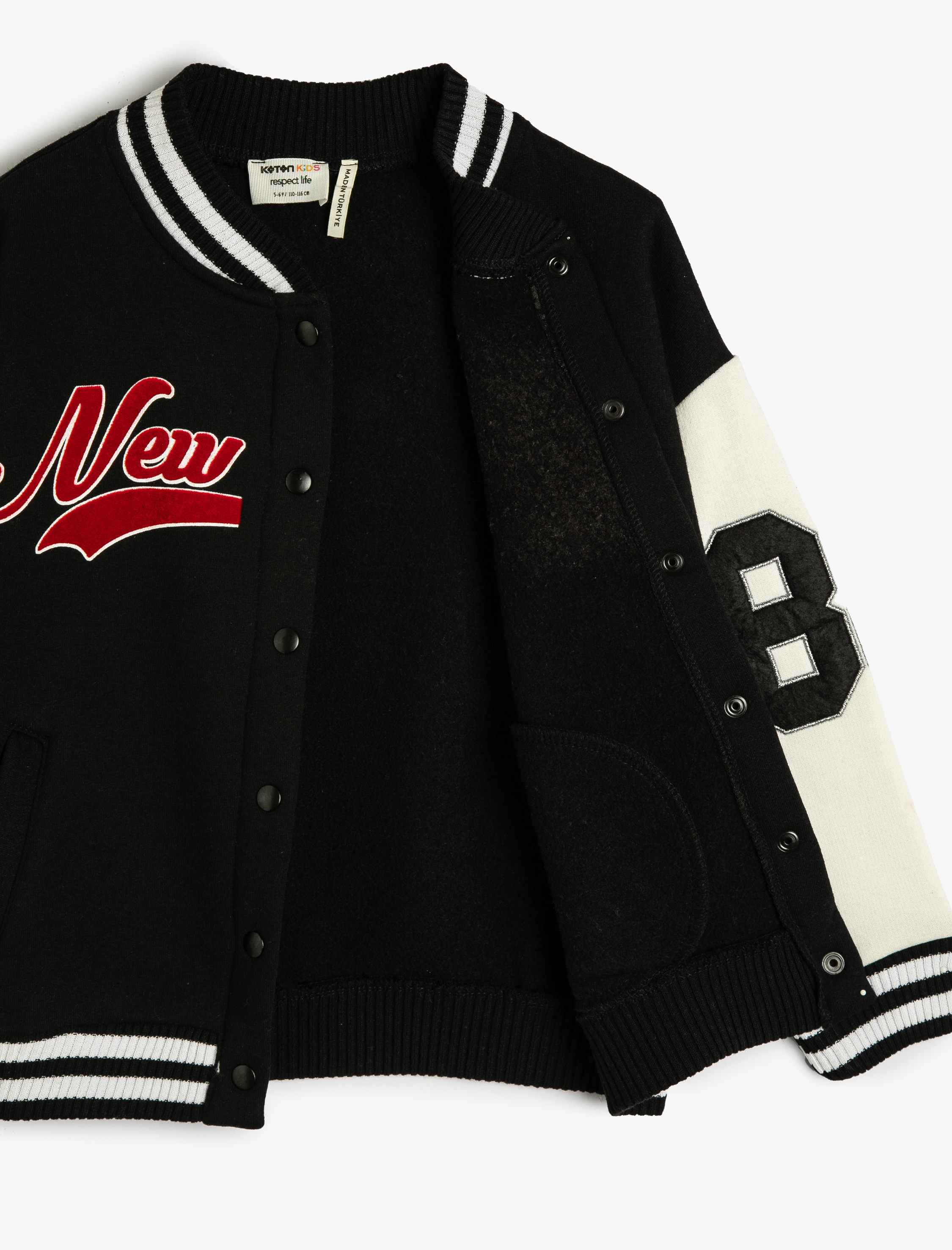  Kız Çocuk Kolej Ceket Kapüşonlu Renk Bloklu Aplike Detaylı