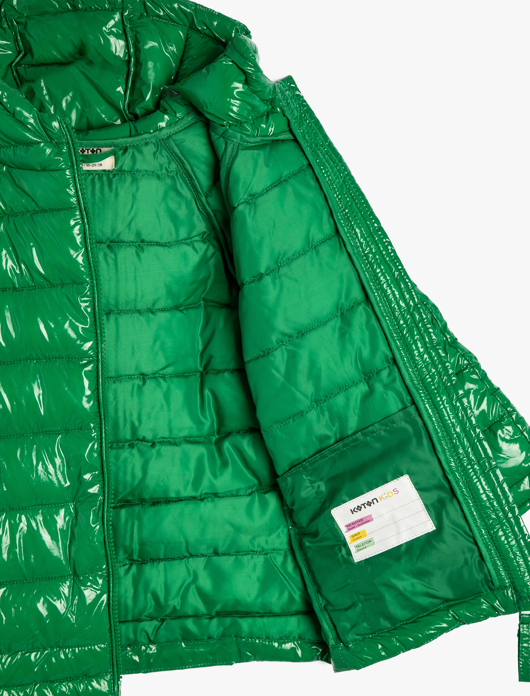  Kız Çocuk Parlak Şişme Mont Kapüşonlu Cepli Fermuarlı