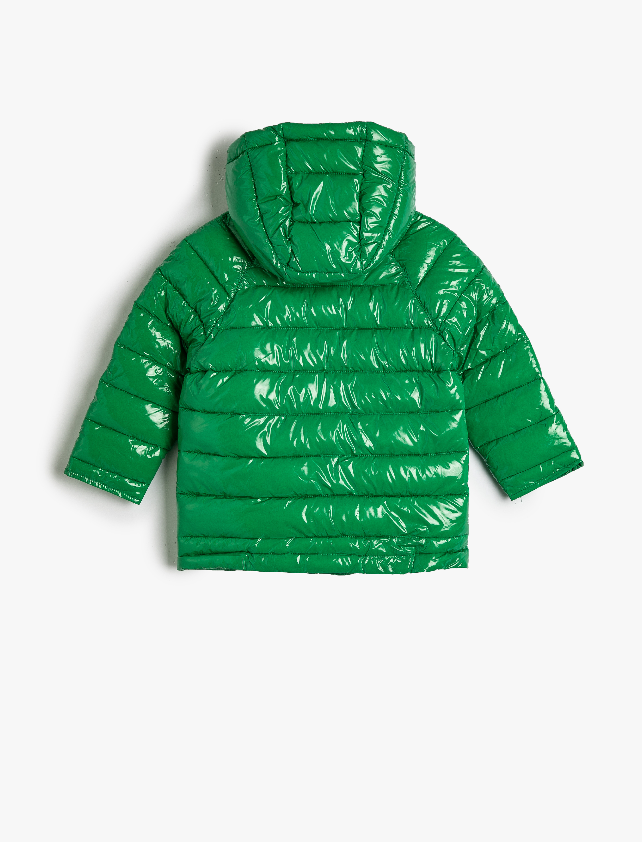  Kız Çocuk Parlak Şişme Mont Kapüşonlu Cepli Fermuarlı