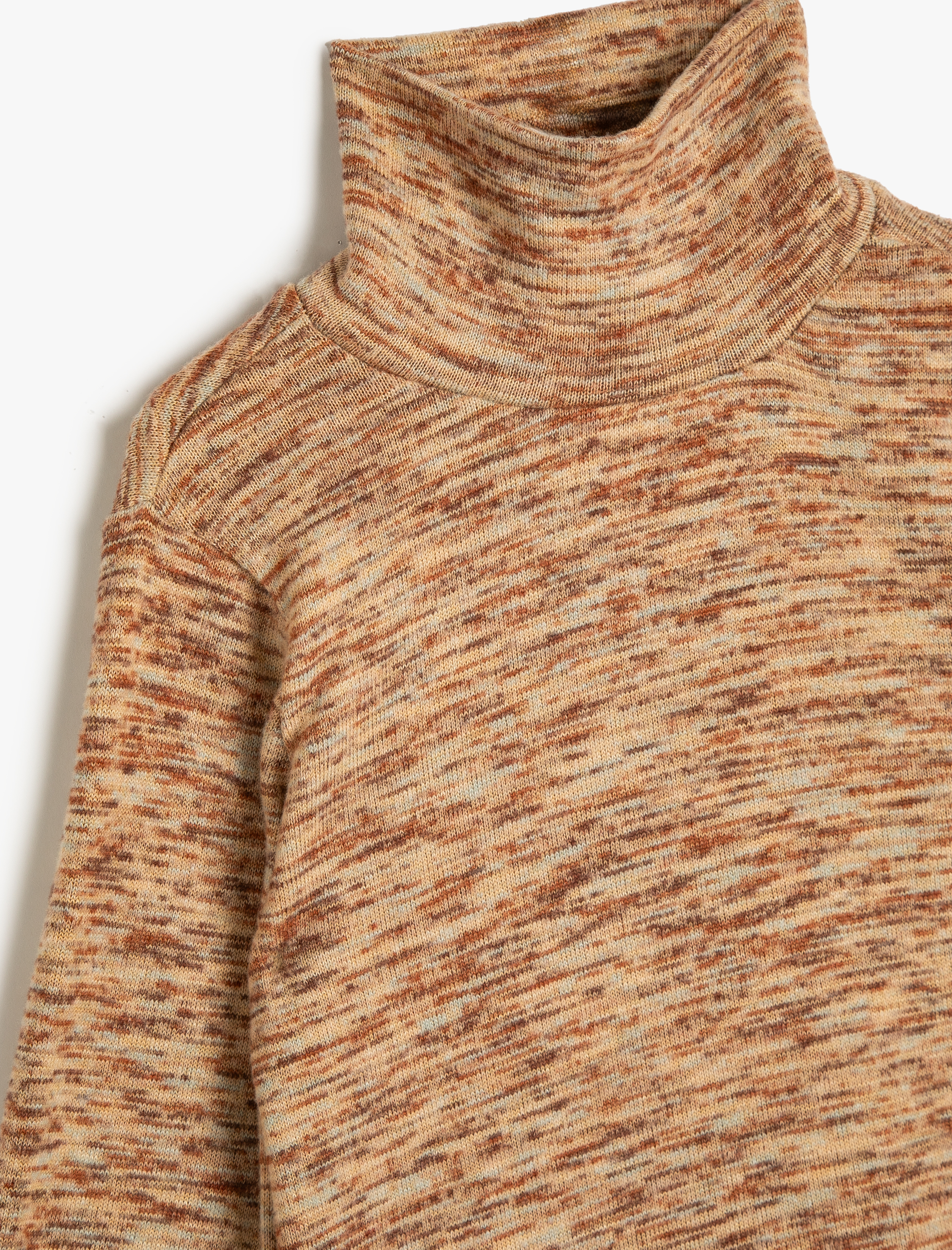  Kız Çocuk Yarım Boğazlı Triko Tişört Geniş Uzun Kollu Etnik Desenli