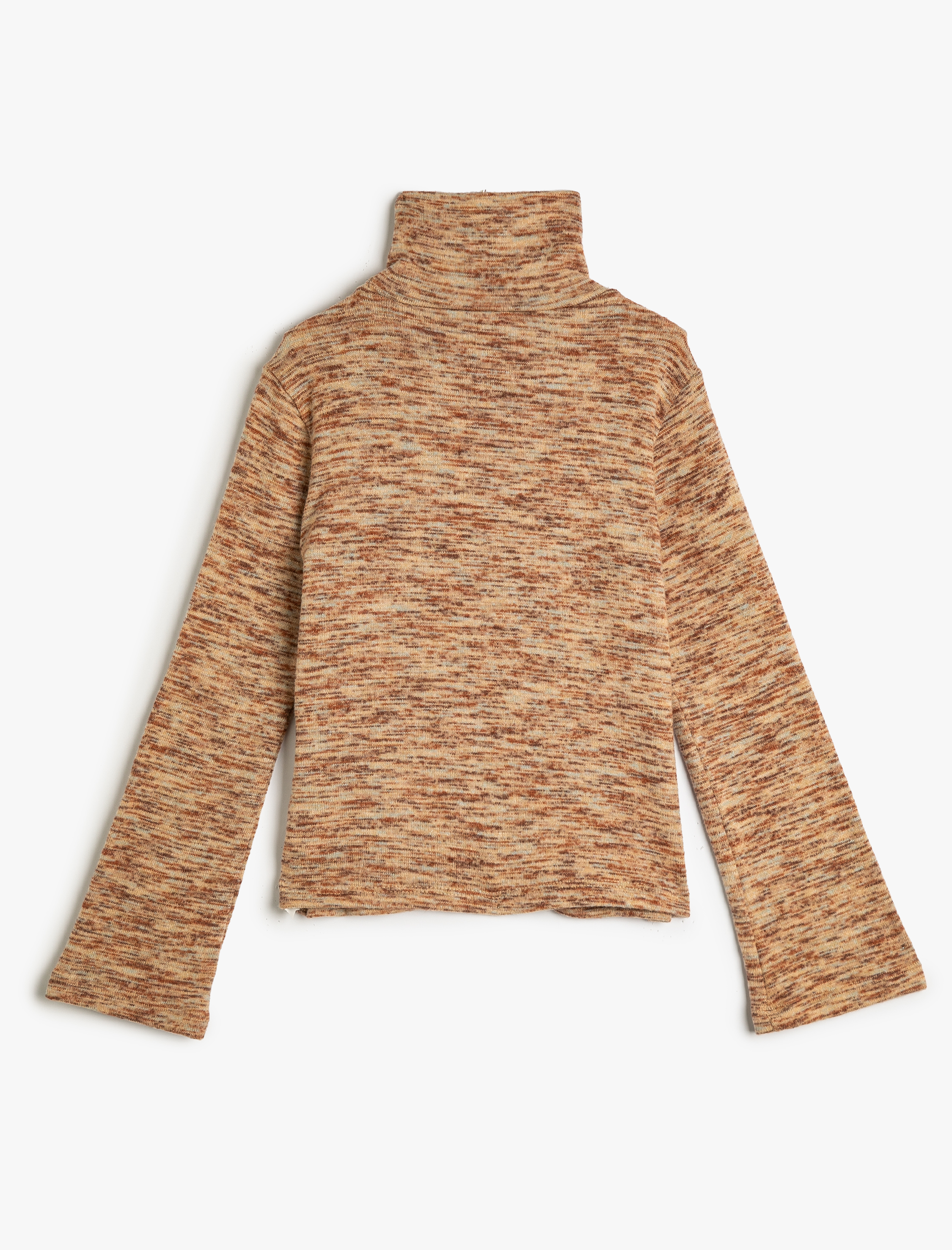  Kız Çocuk Yarım Boğazlı Triko Tişört Geniş Uzun Kollu Etnik Desenli