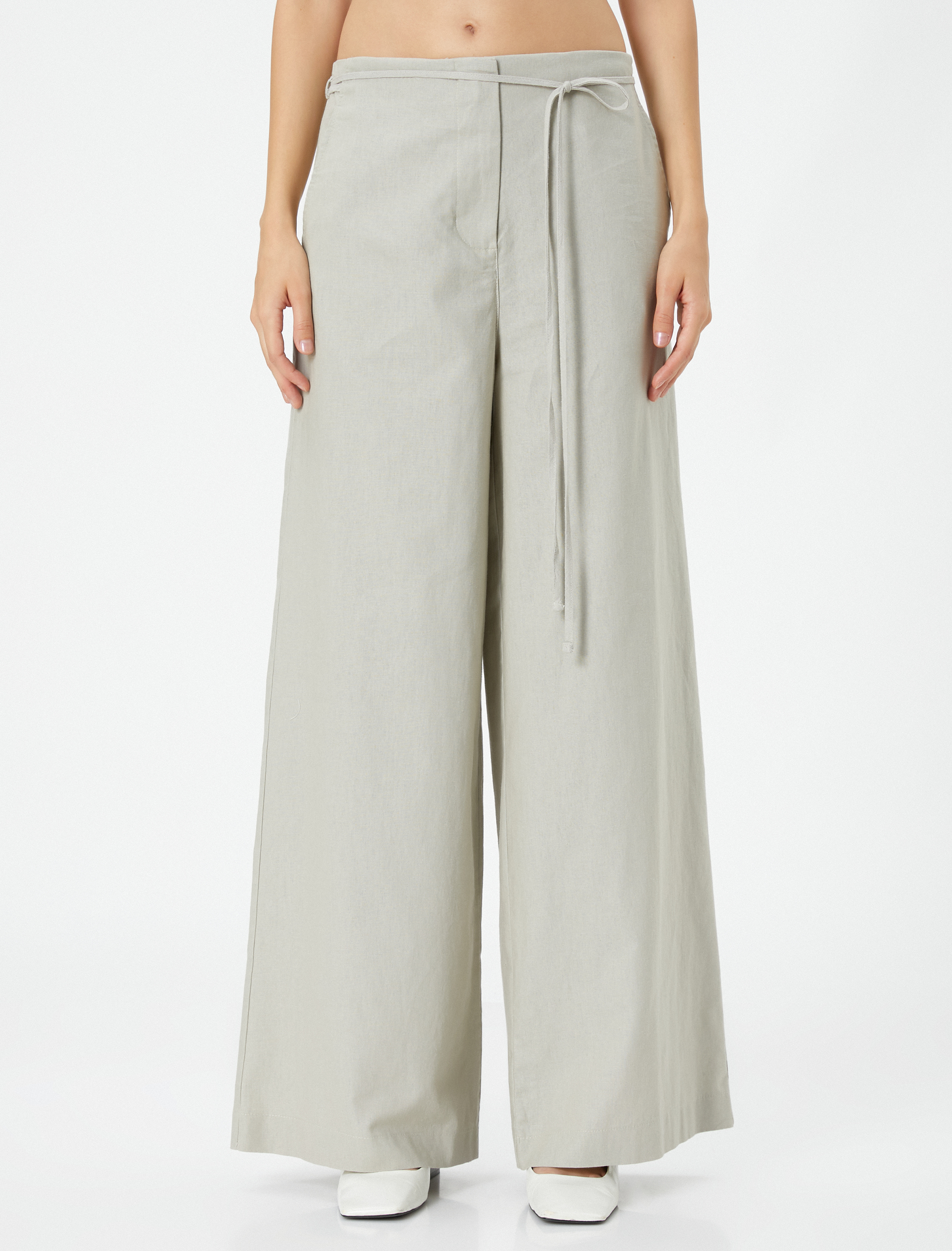   Geniş Paça Pantolon Keten Karışımlı